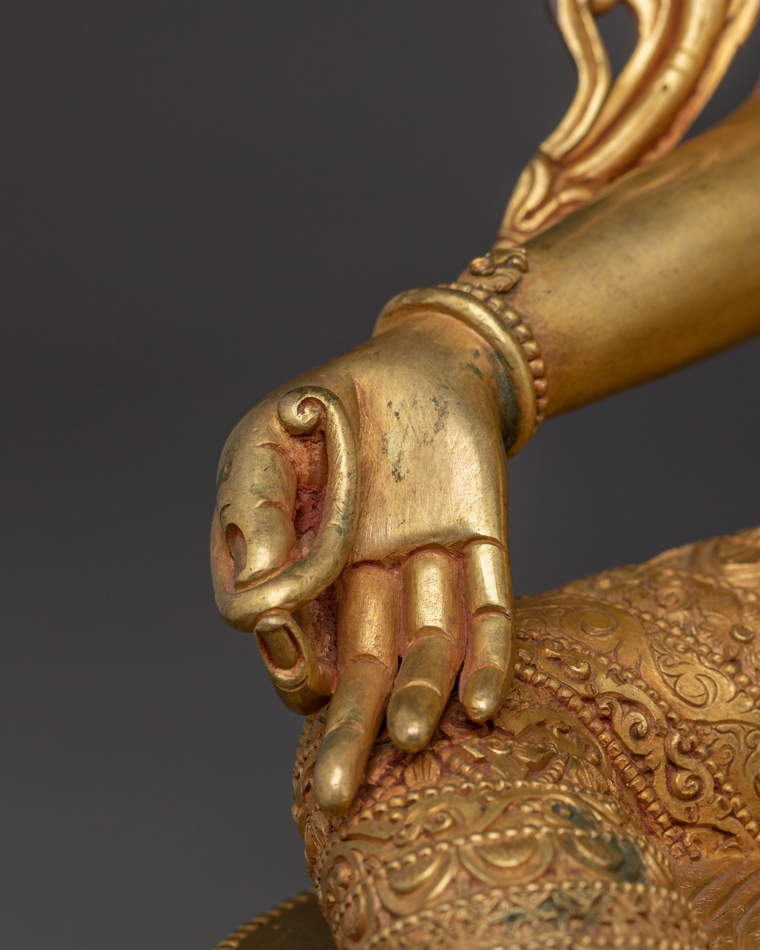 Divine Green Tara Golden Statue | 24k Gold Gilded Copper Figure