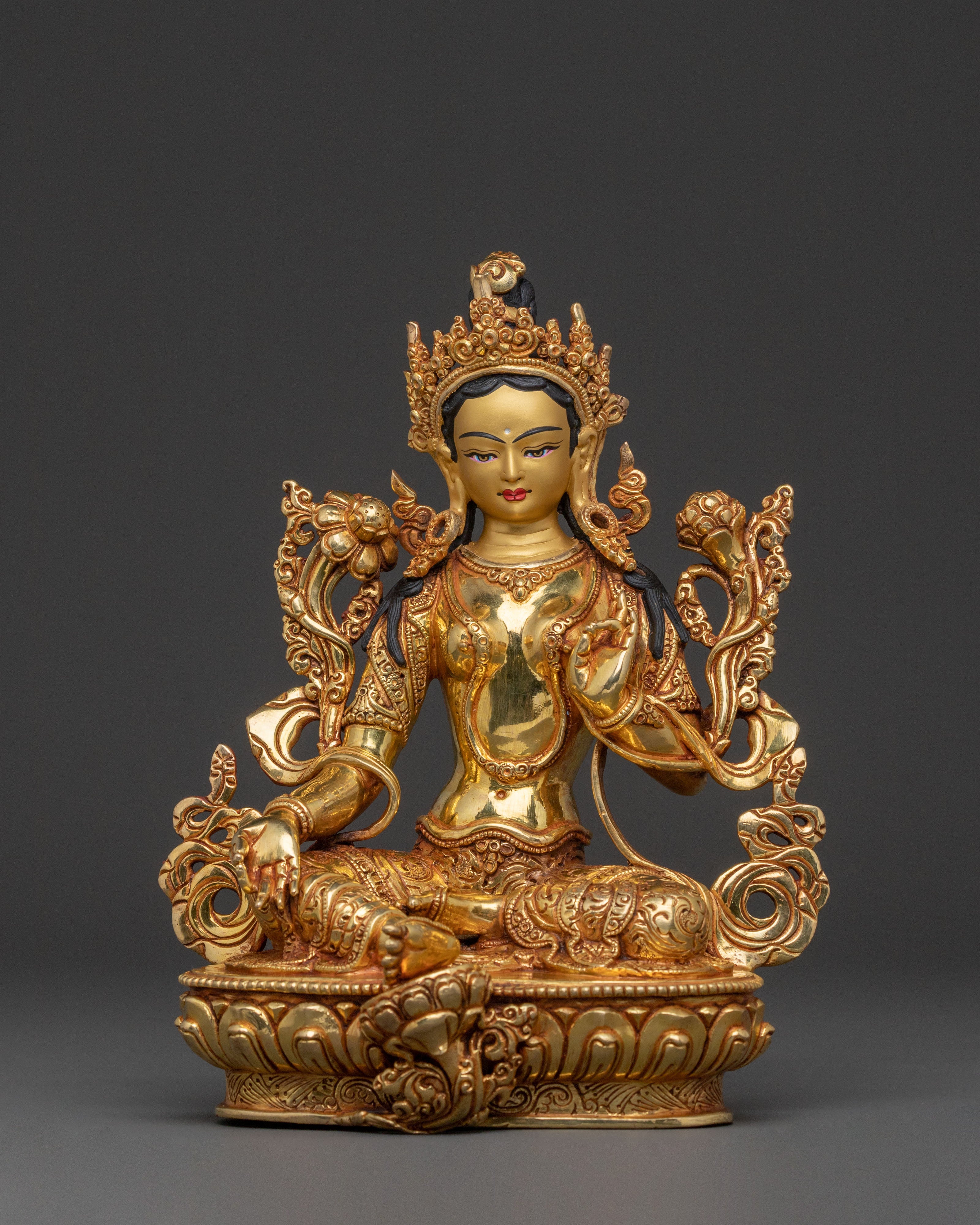 Green Tara Fearless Guardian Statue - 24K Gold Gilded