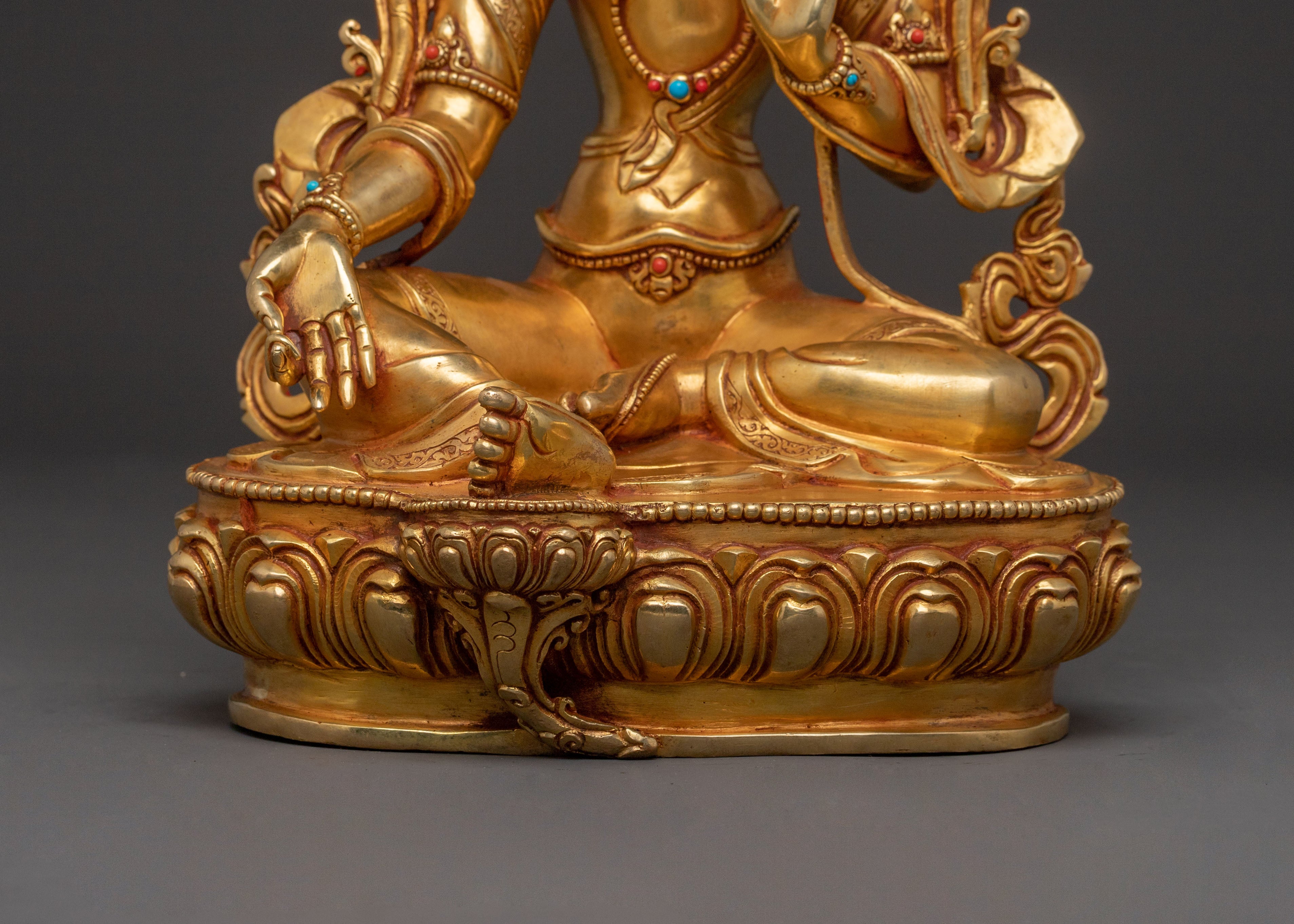 Green Tara Swift Protection Statue - Radiant Hand-Gilded Copper