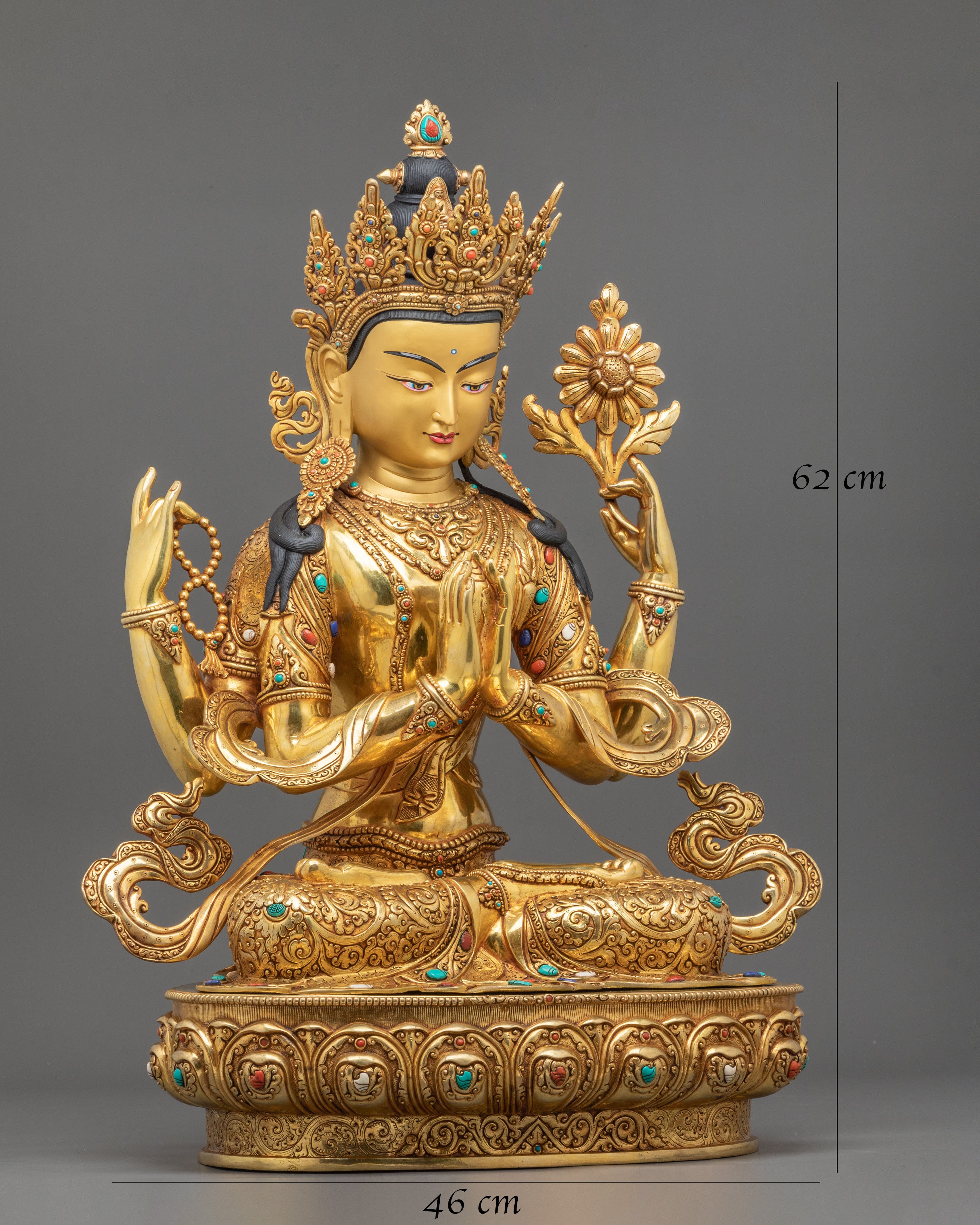Chenrezig Sculpture | Hand-Carved 24K Gold Gilded Figurine