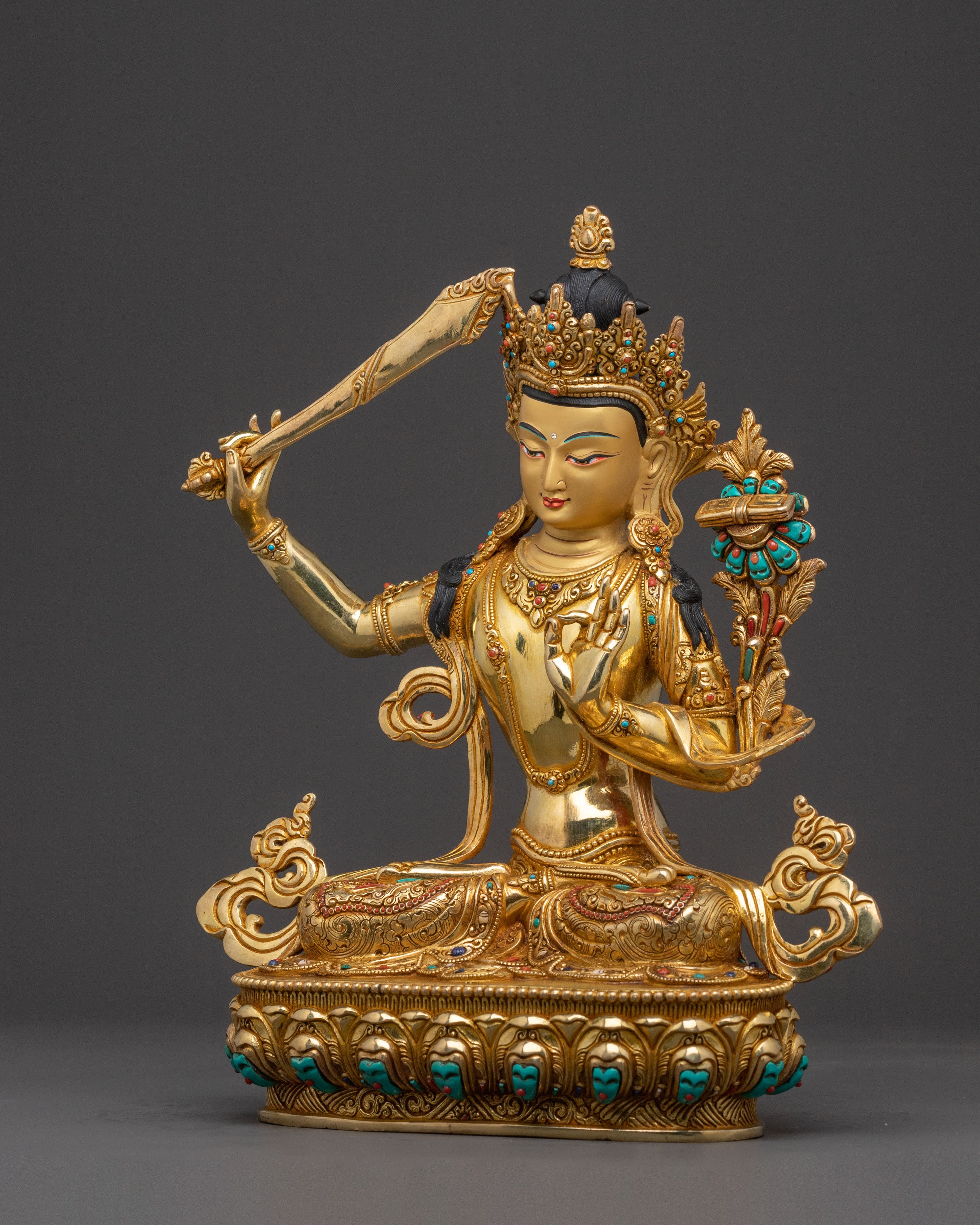 Manjushri Spiritual Guidance Statue – 24K Gilded Copper