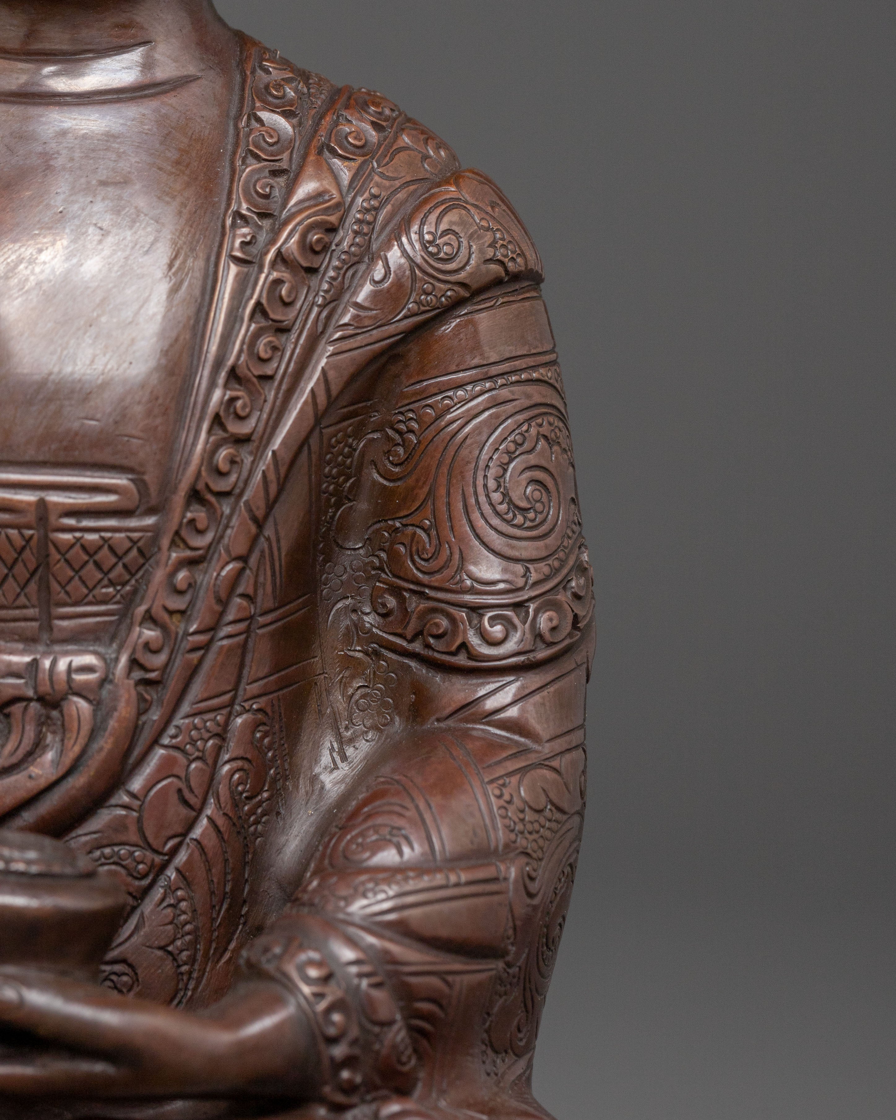 Shakyamuni Buddha: Serene Oxidized Copper Statue