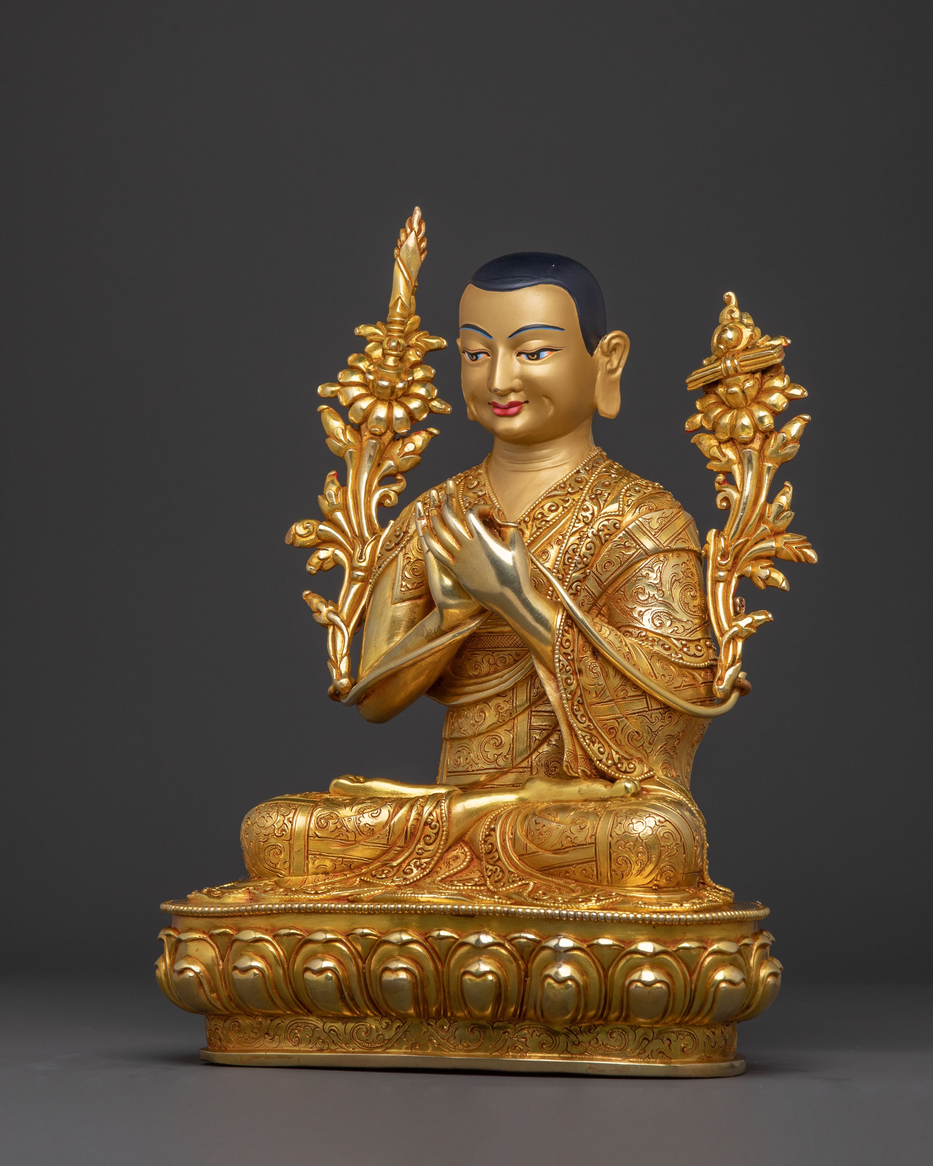 Buddhist Master Je Tsongkhapa Statue | Premium Gilded Copper