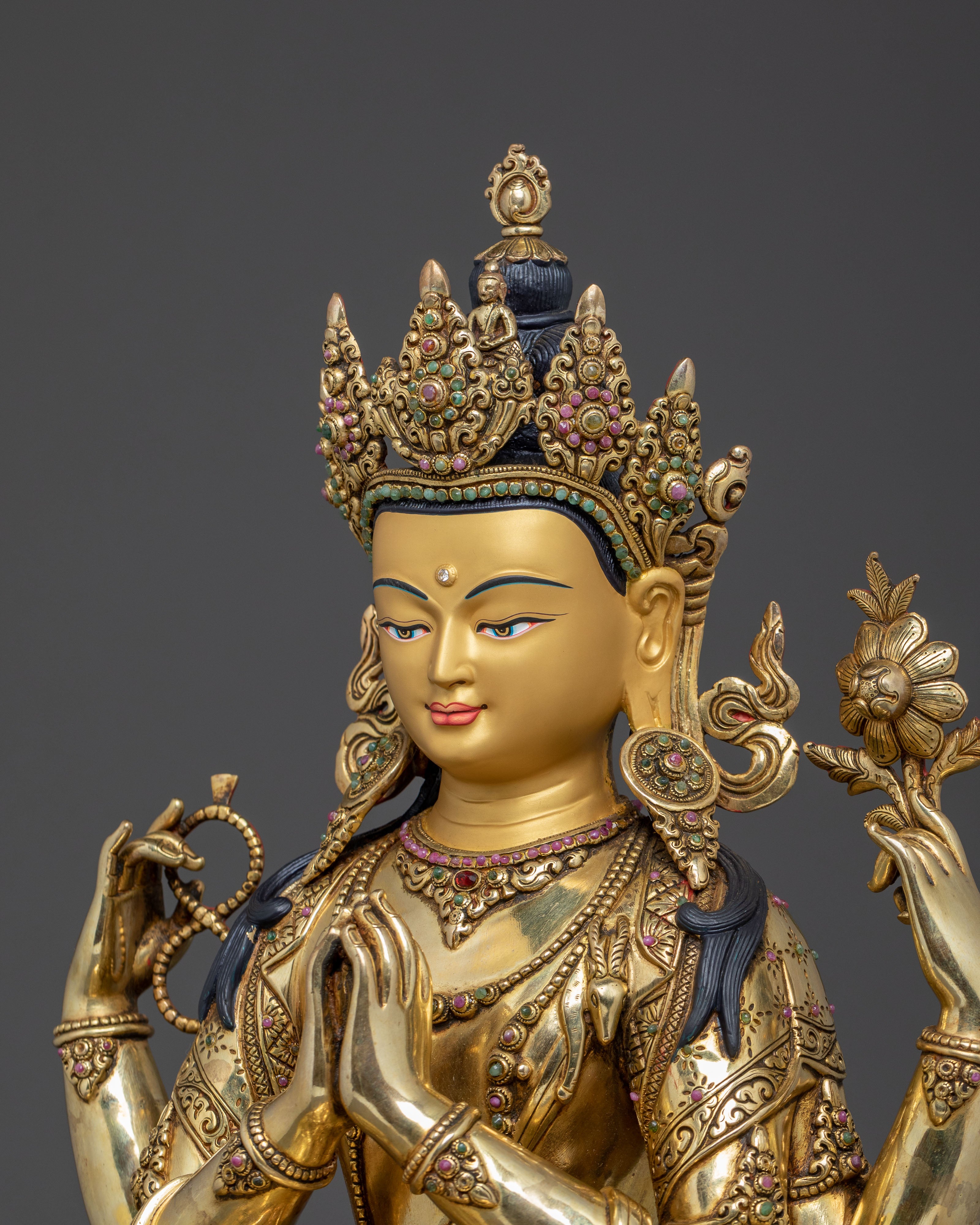 Peaceful Chenrezig Buddha Statue | Hand-Gilded Serenity