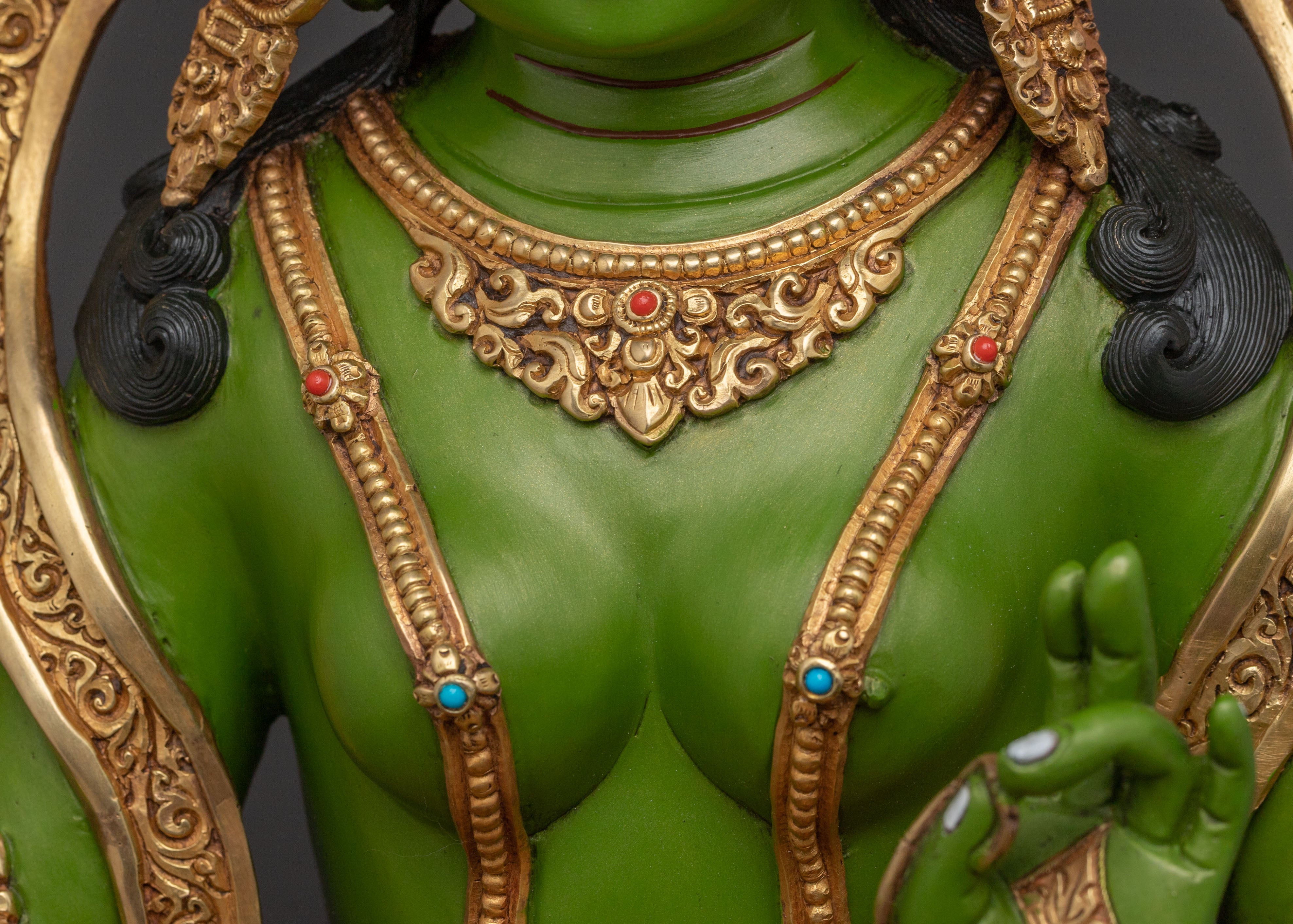19 Inch Green Tara Statue: Gold Electroplated