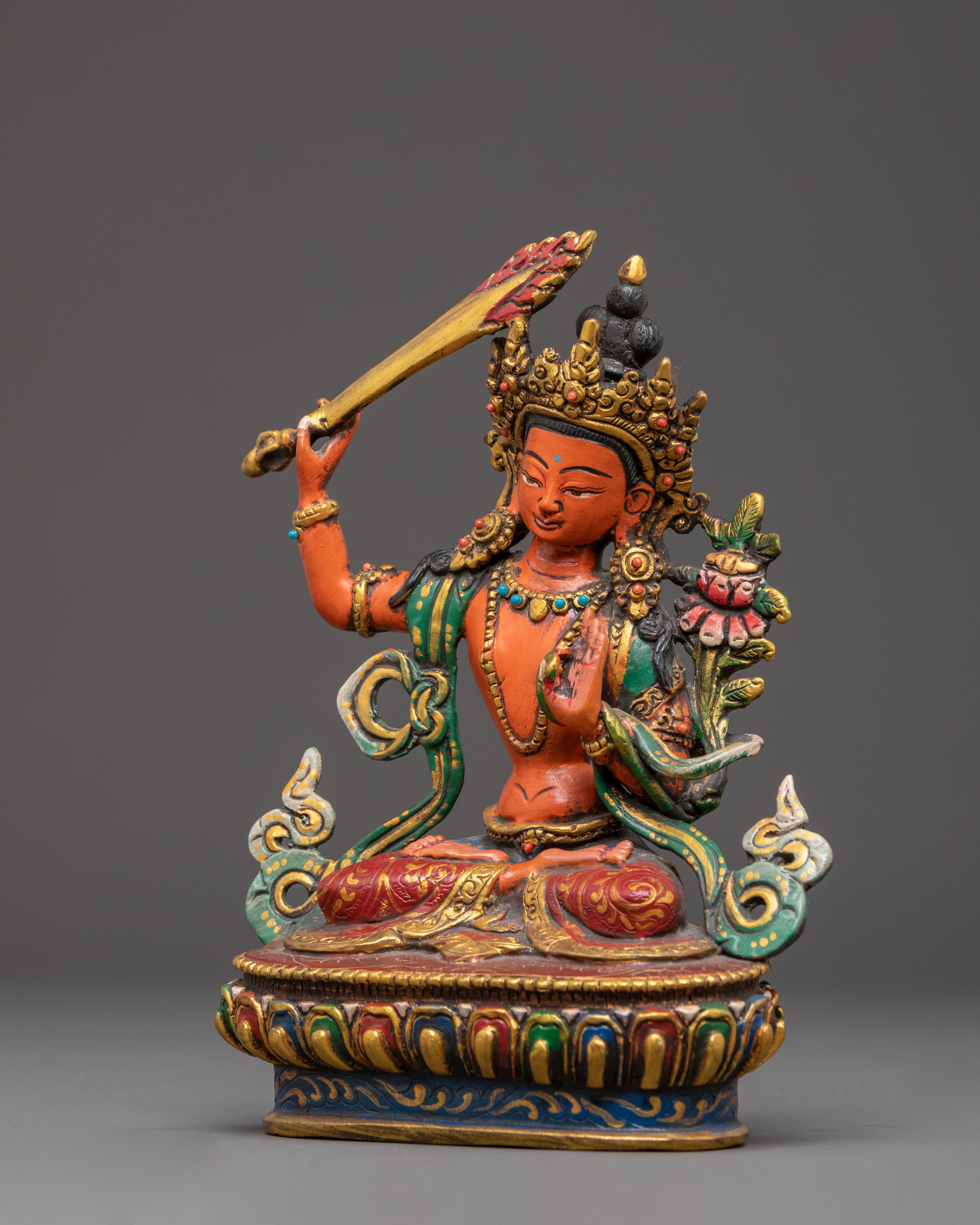 Handcrafted Copper Statue of Bodhisattva Manjushri | The Beacon of Wisdom