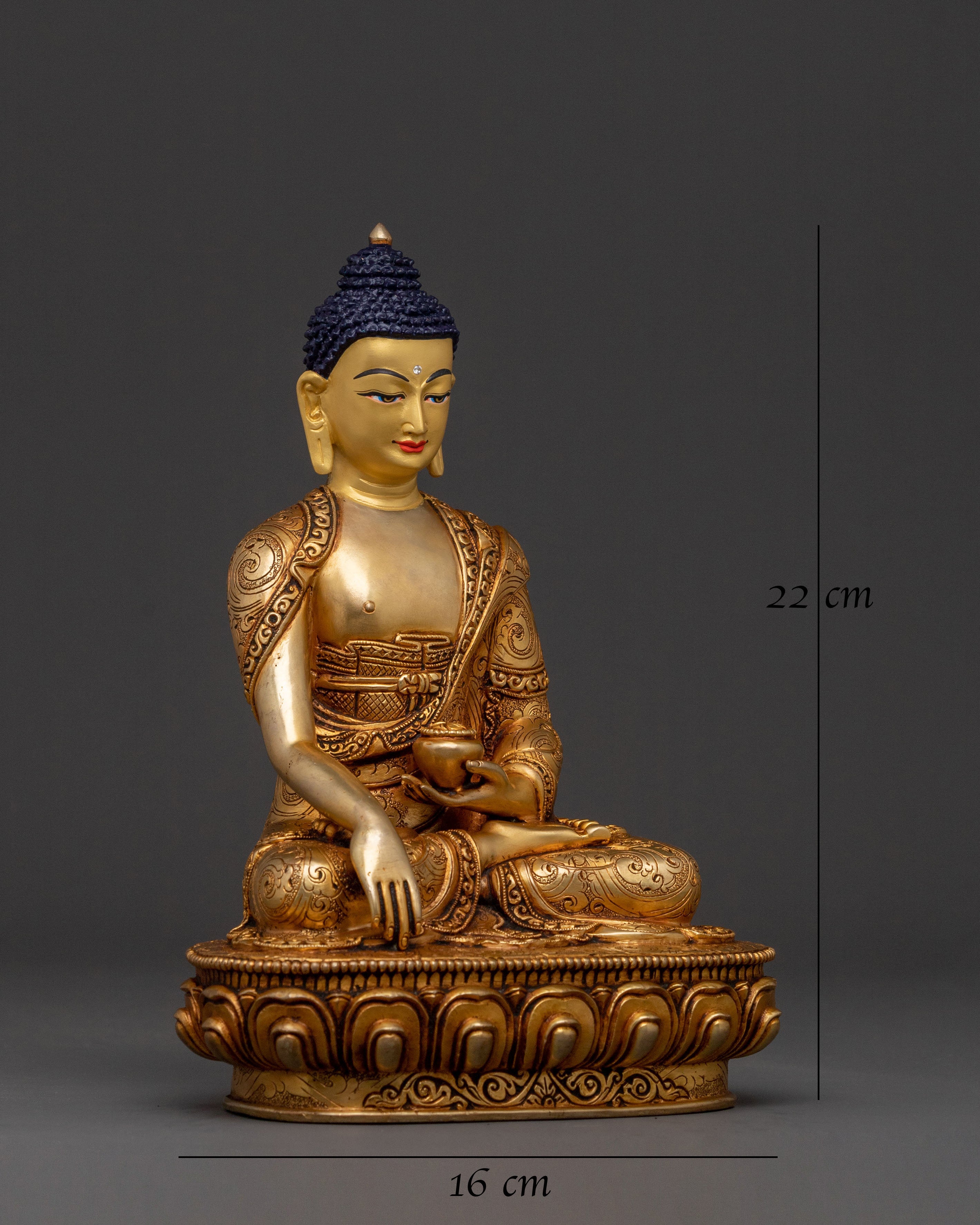 Shakyamuni Buddha Statue: 24K Gold Gilded Copper Rupa