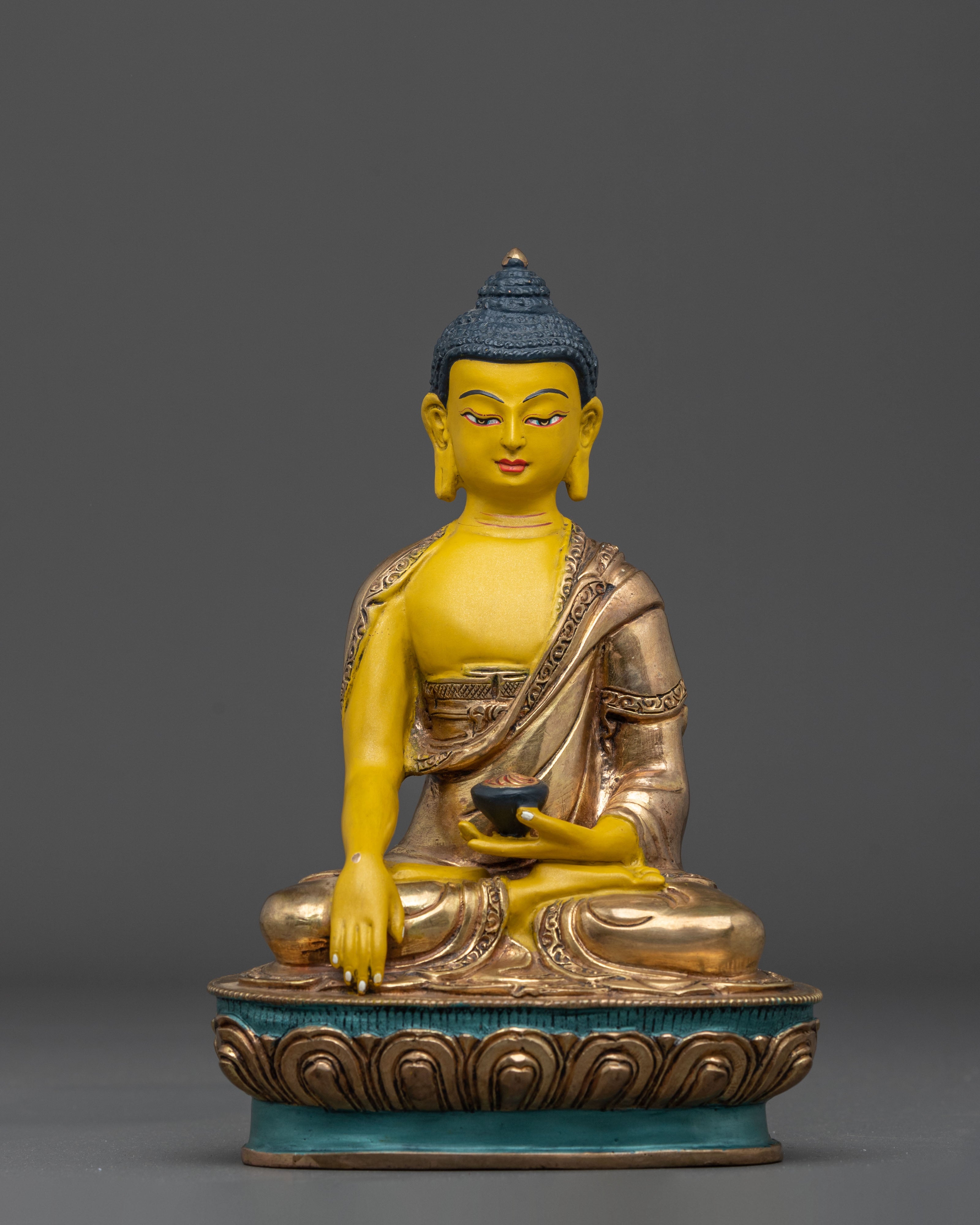 Historical Buddha Shakyamuni Meditation Sculpture in 24K Gold