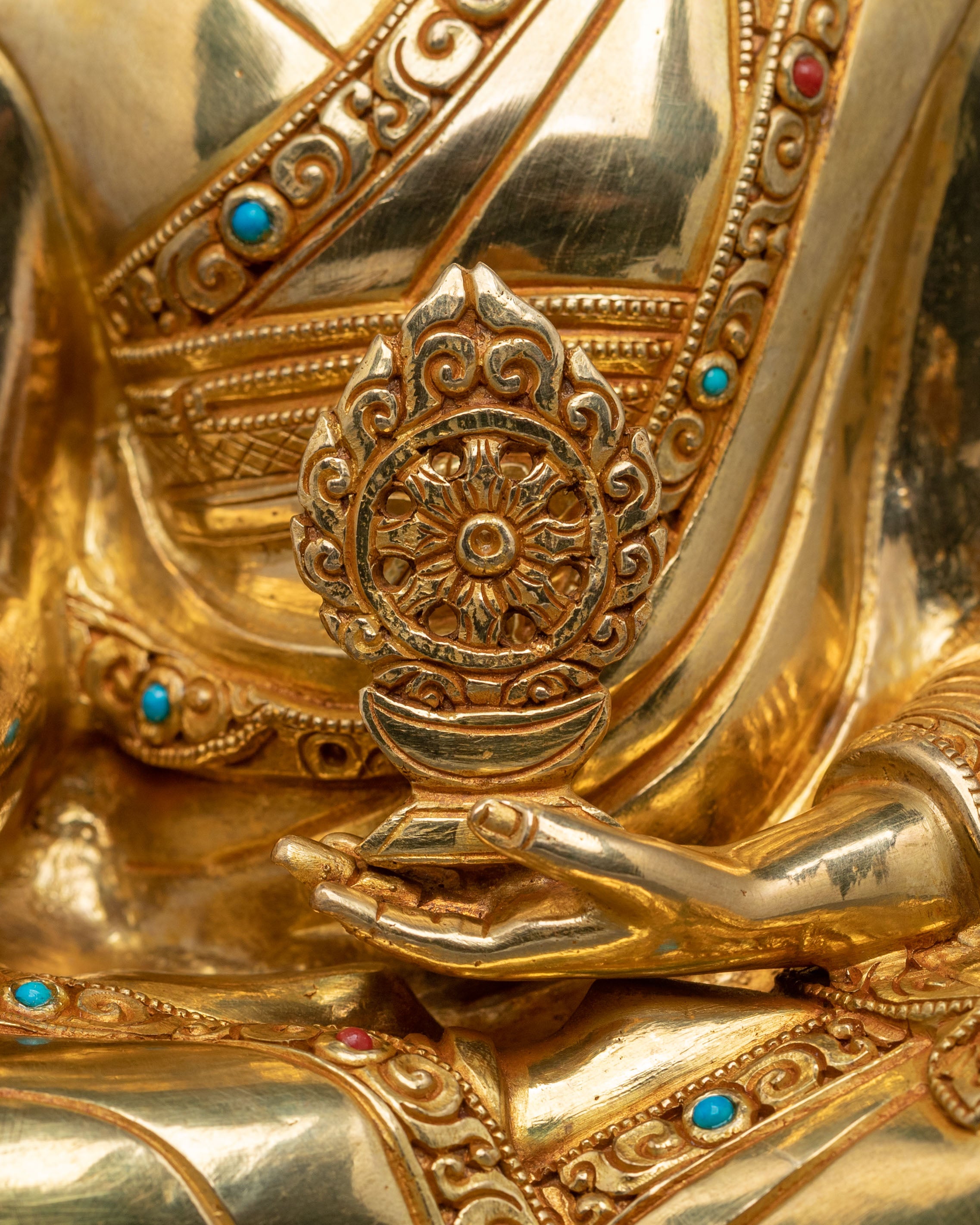 Shakya Master: 24K Gold Gilded Enlightenment Statue Set
