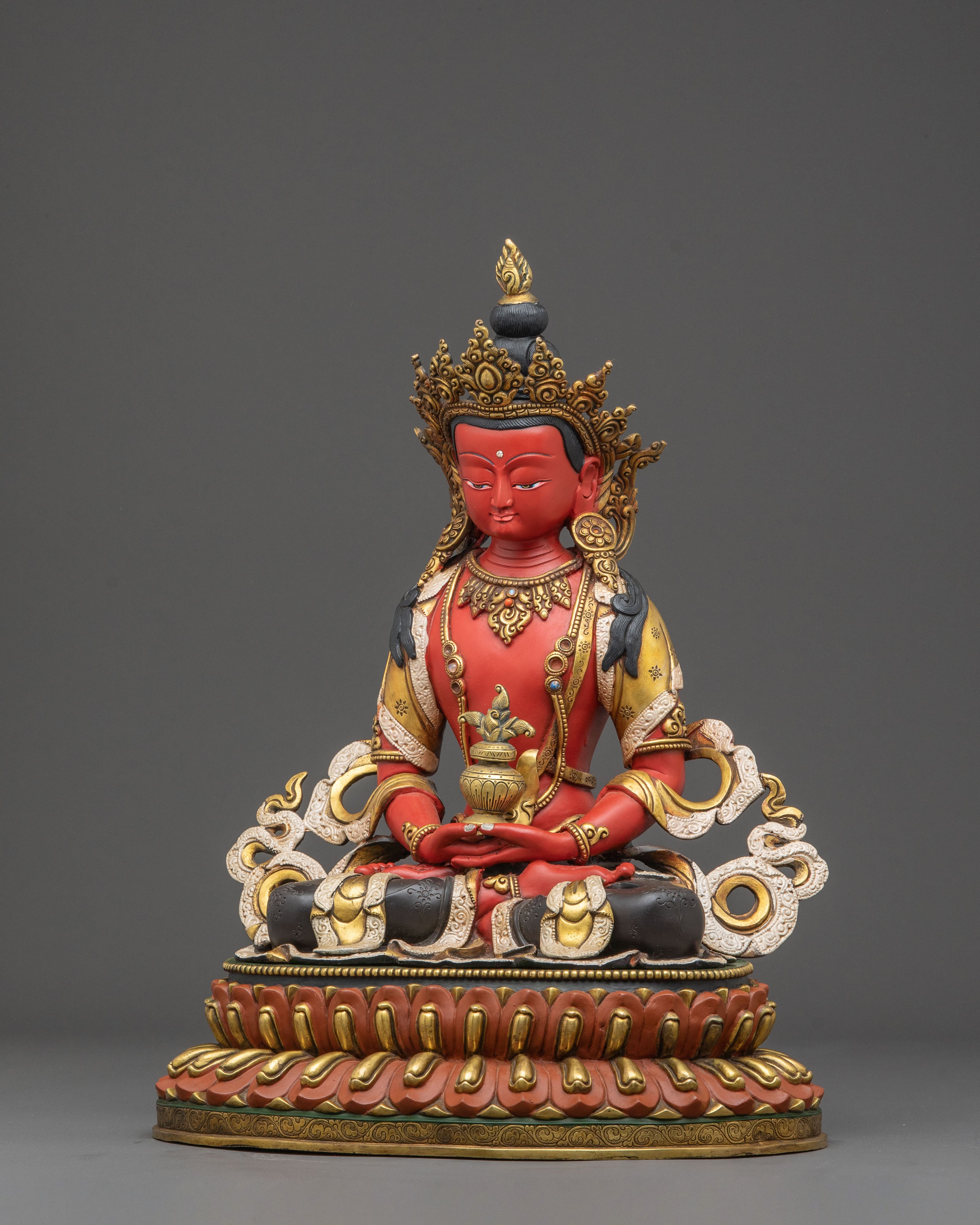 Amitayus Handcrafted Sacred Statue: Serene Copper Artistry