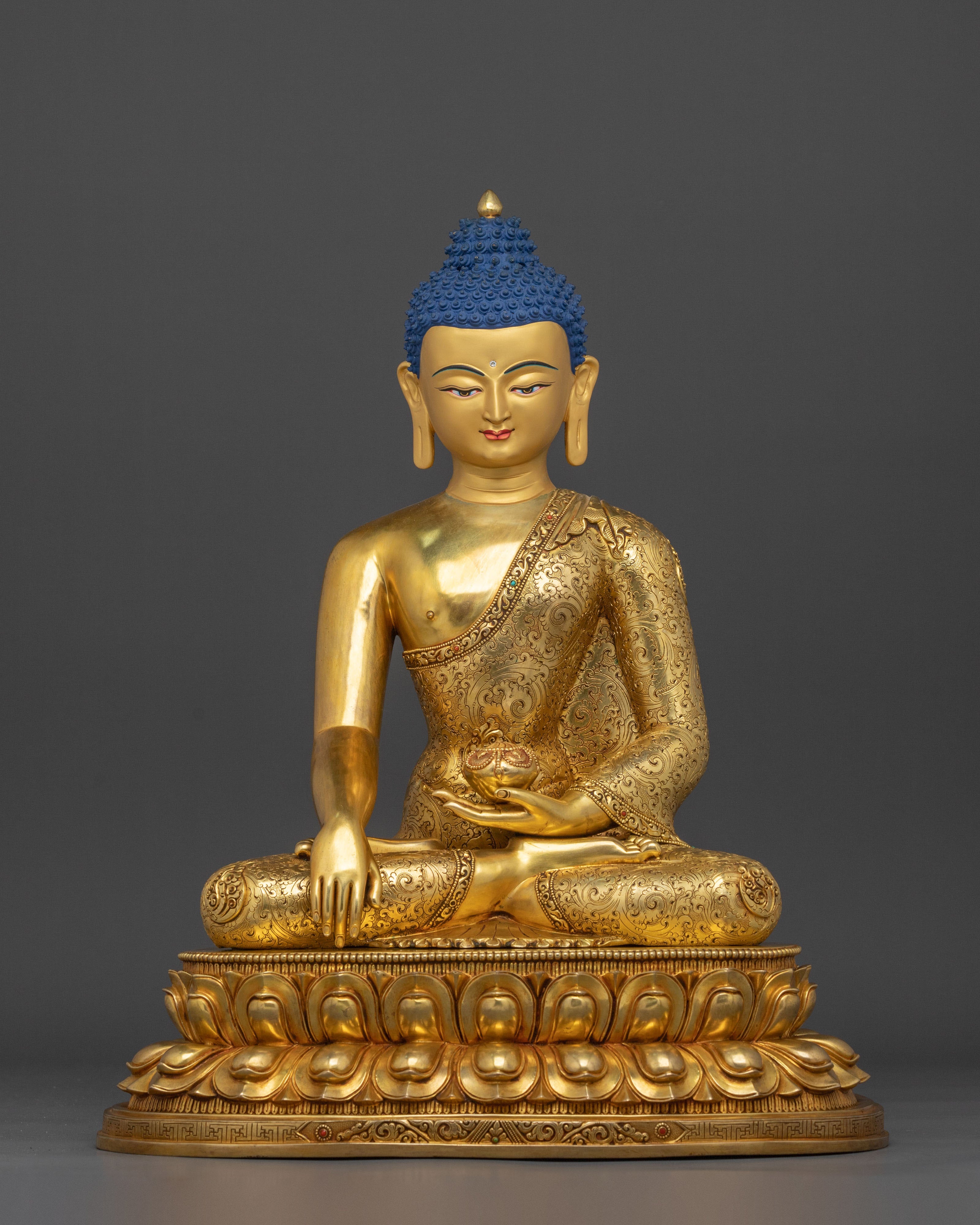 Shakyamuni Buddha Fire Gold Gilded Figurine | Home Decor