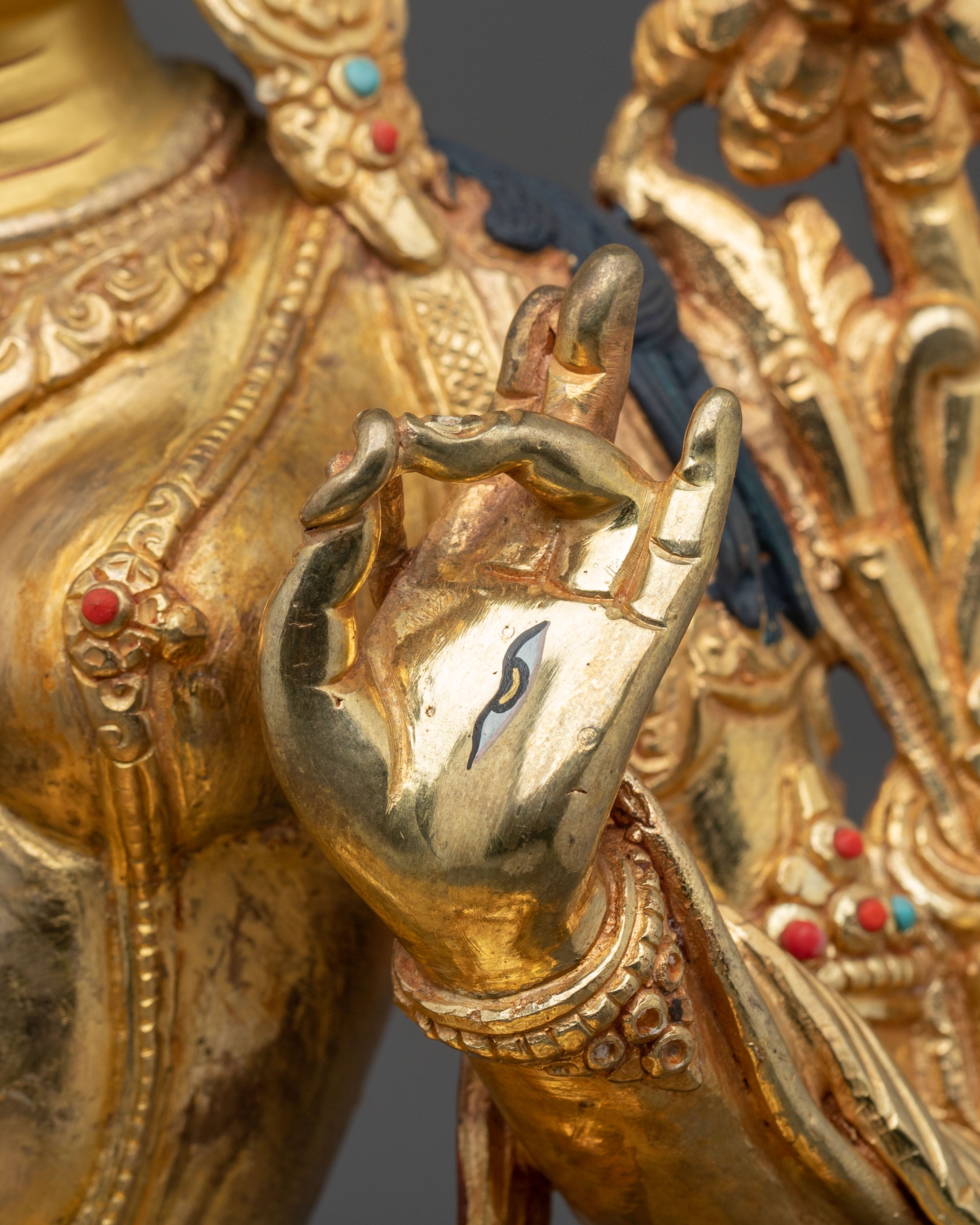 White Tara Statue Adorned with Gemstones