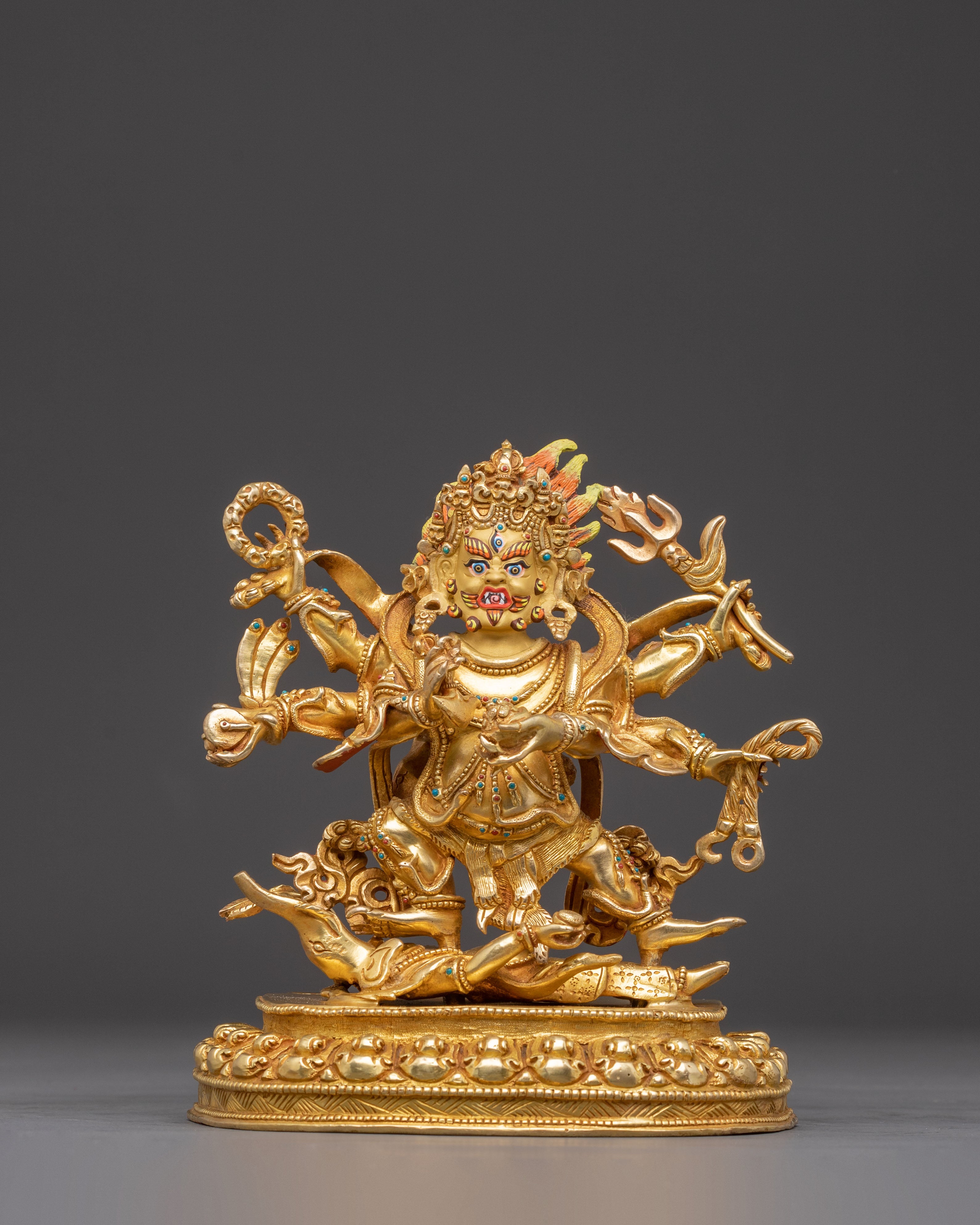 Handcrafted Six Armed Mahakala Sculpture | Protector Deity in Tibetan Buddhism