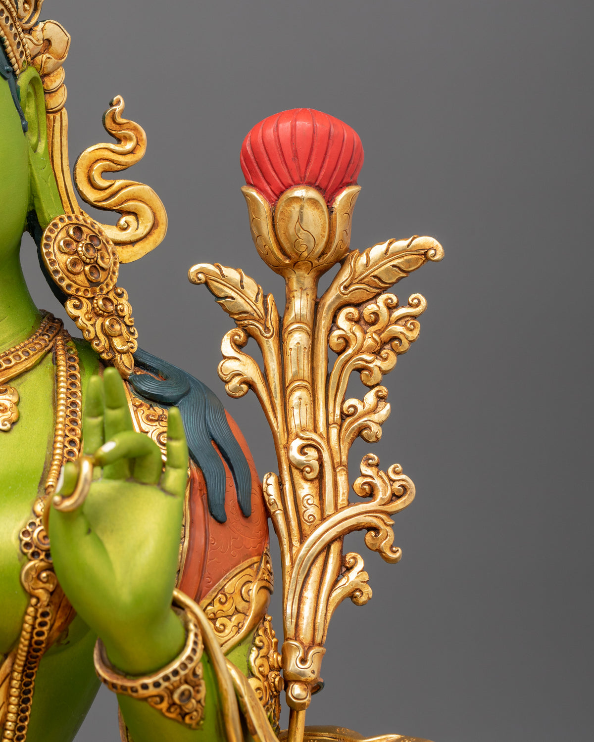 Green Tara Statue | Gold and Acrylic Painted Figurine