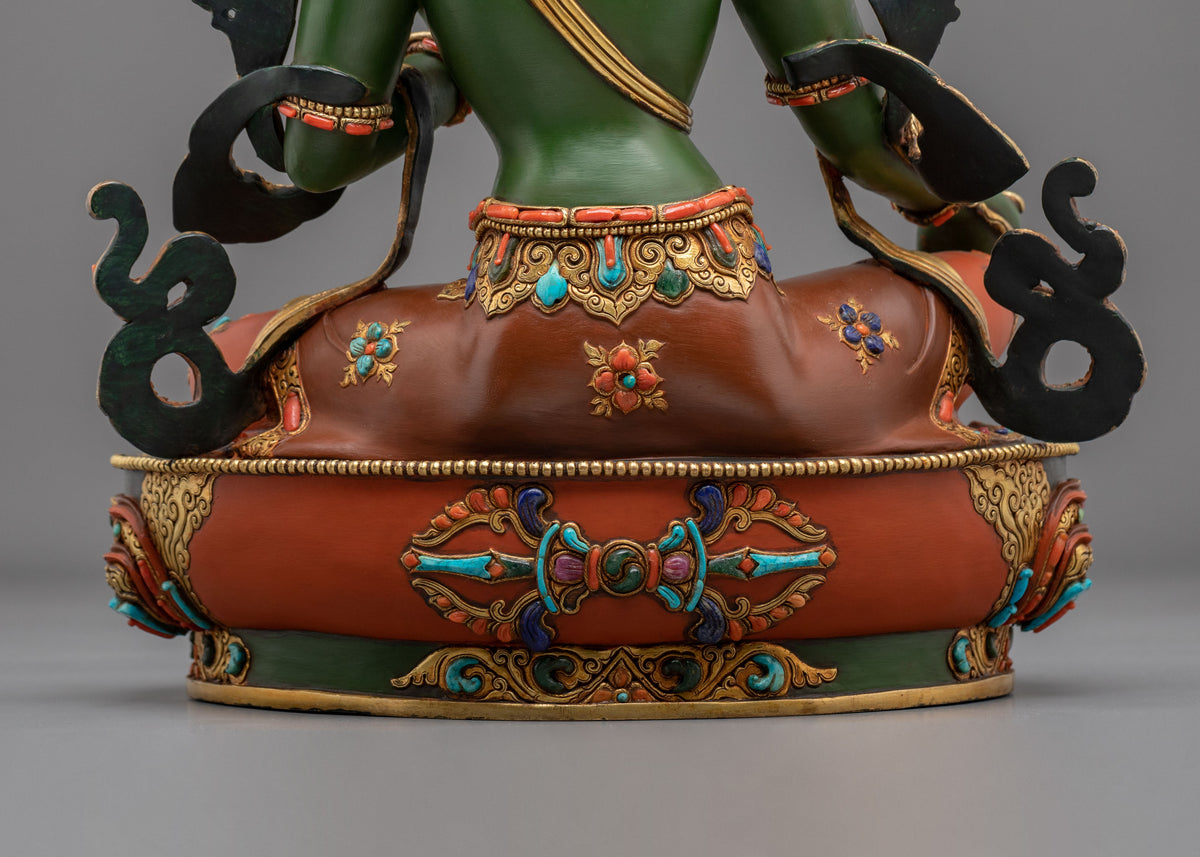 Green Tara Sculpture | Handmade Statue Adorned with Gemstones