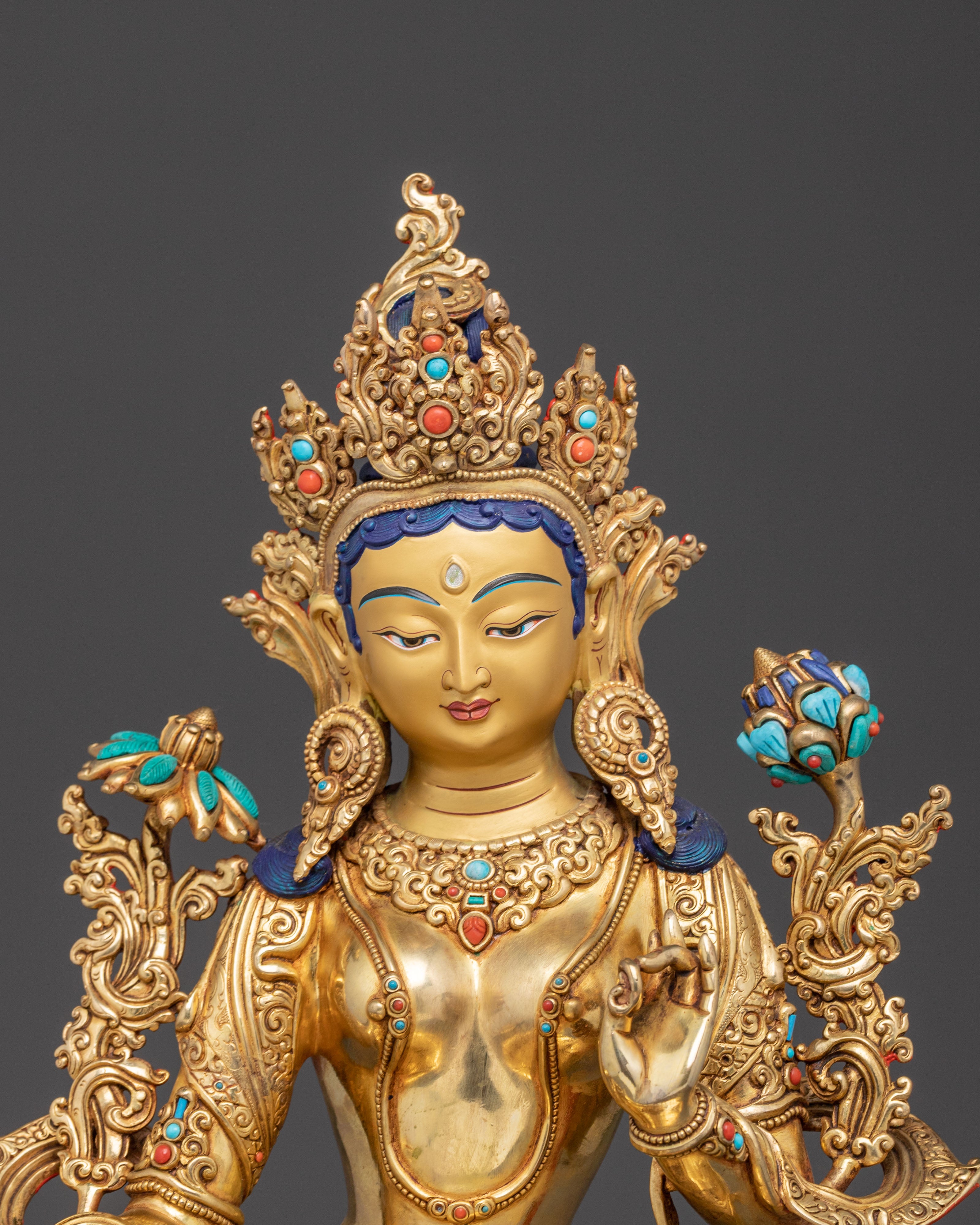 Exquisite 24K Gold Gilded Green Tara Mother of Liberation Statue