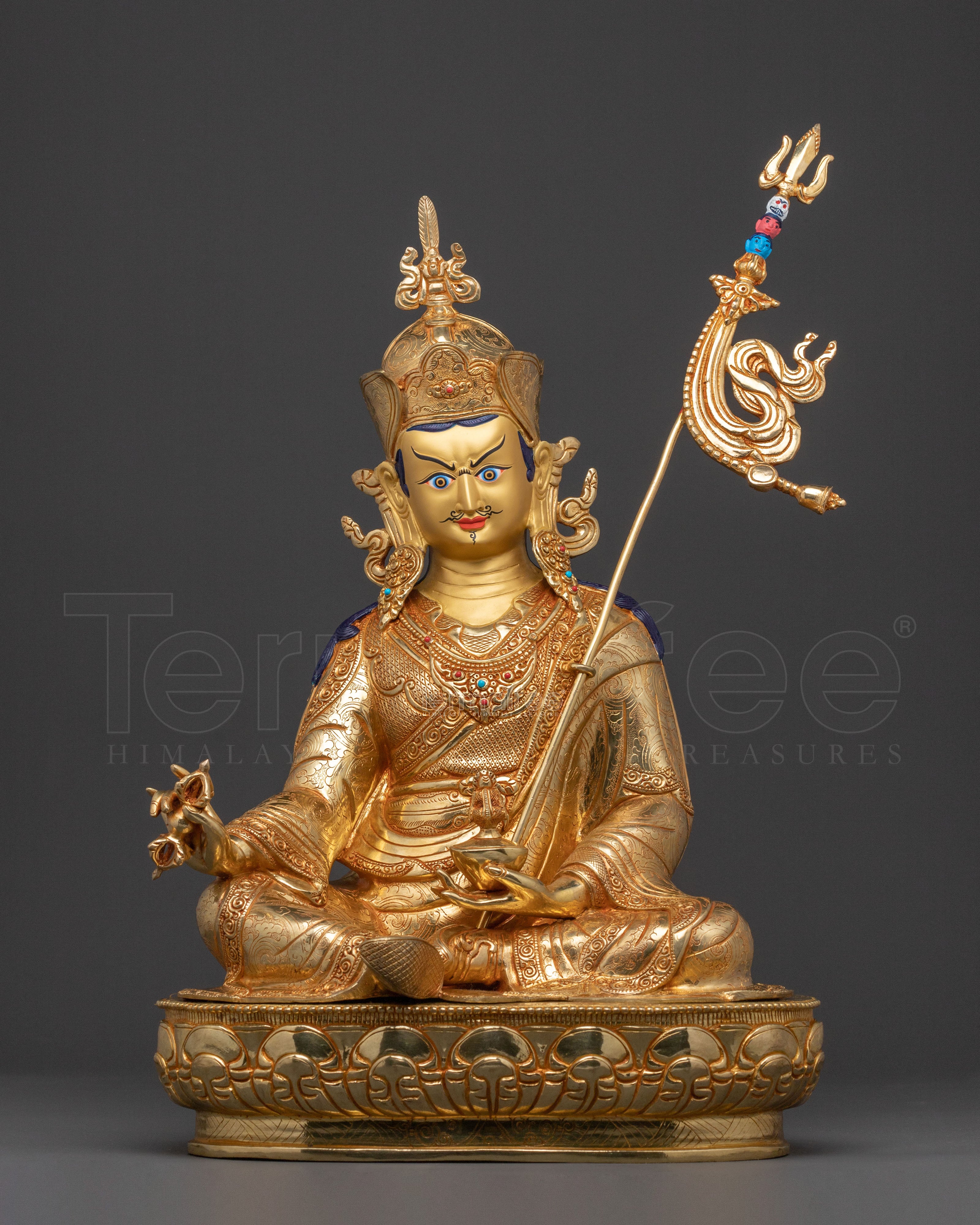 Guru Rinpoche Spiritual Statue: 24K Gold Gilded Art