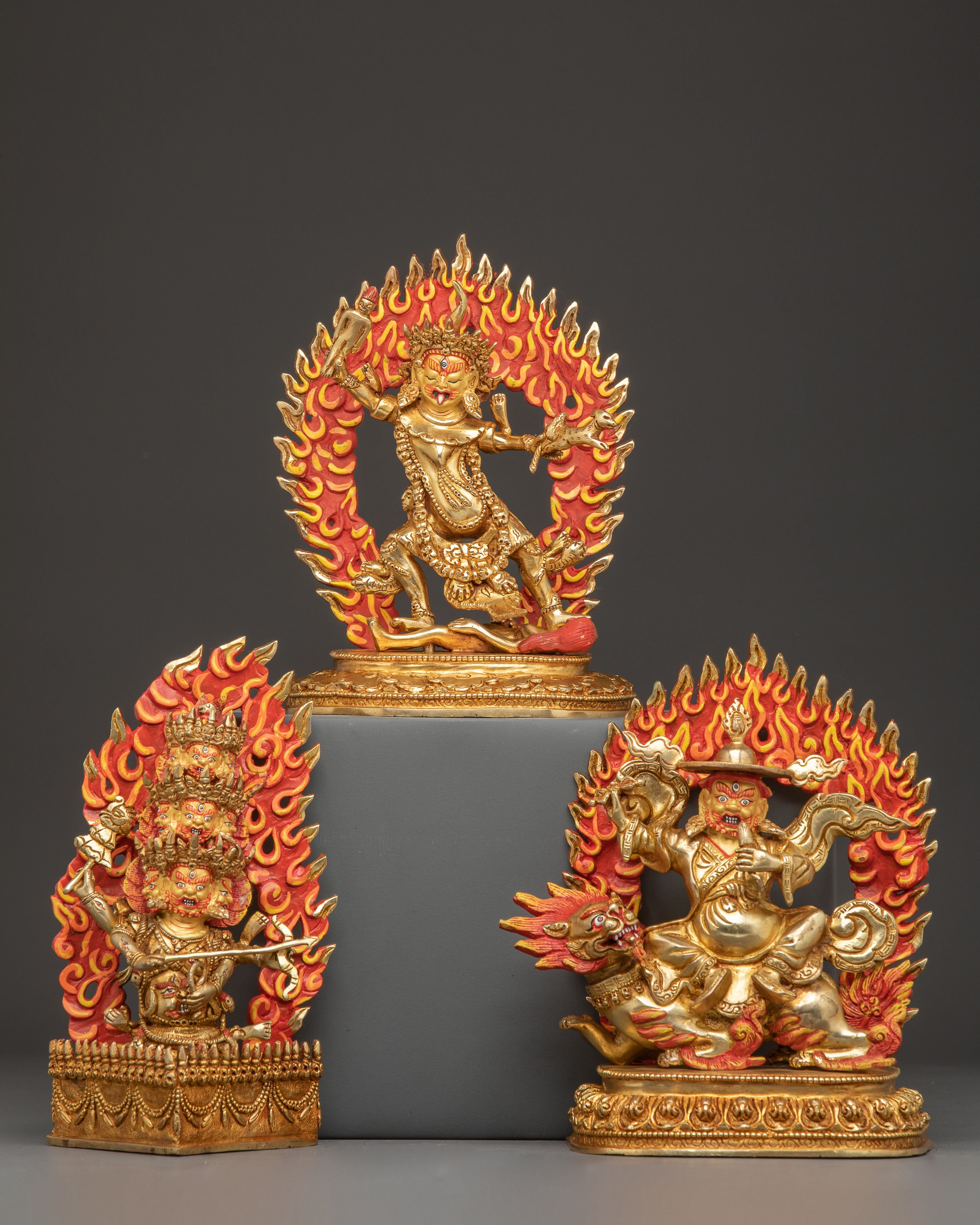 Rahula Set Golden Handmade Statue | Fierce Protector of Dharma