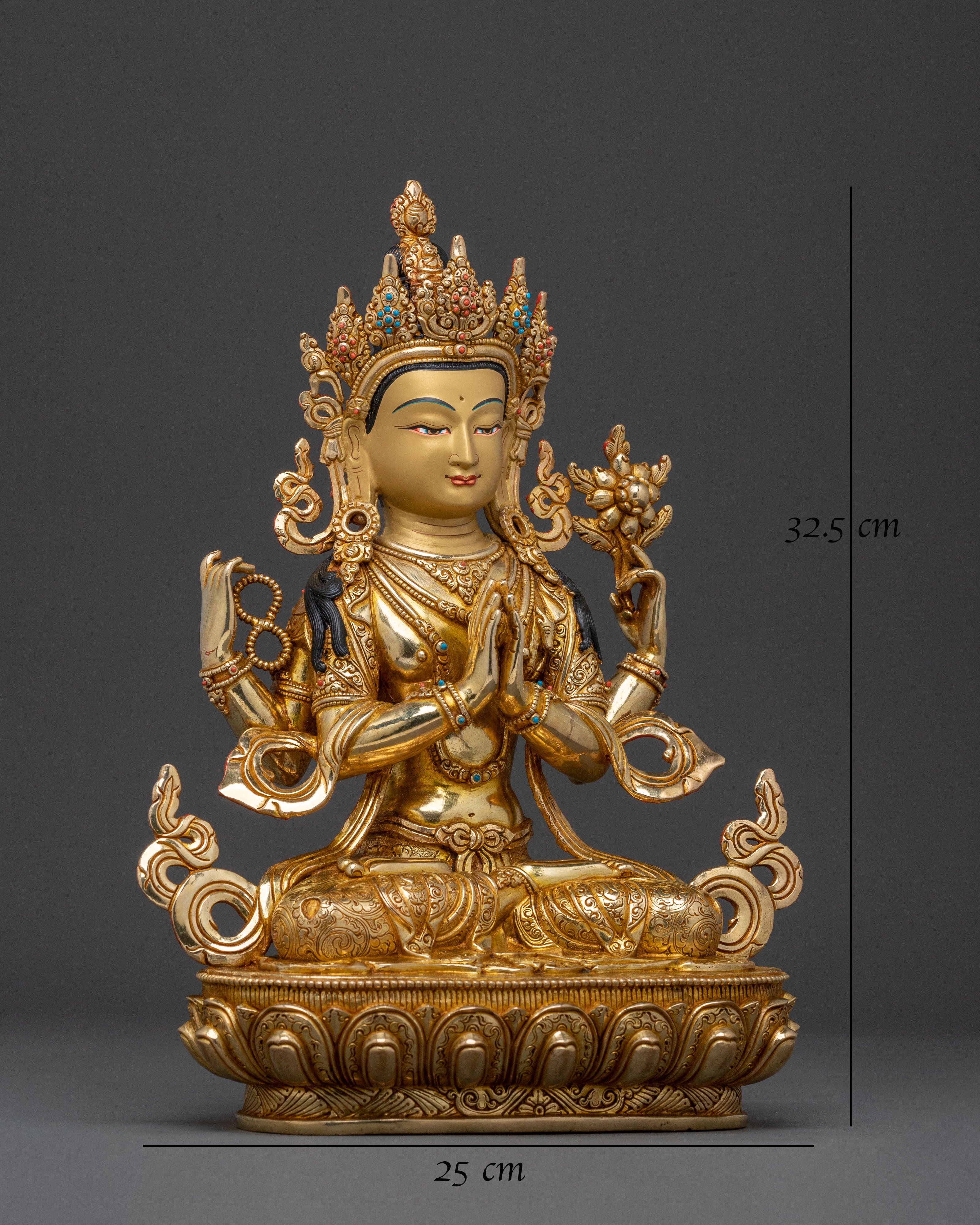 Chenrezig Sacred Statue with Copper Body | Spiritual Power and Protection