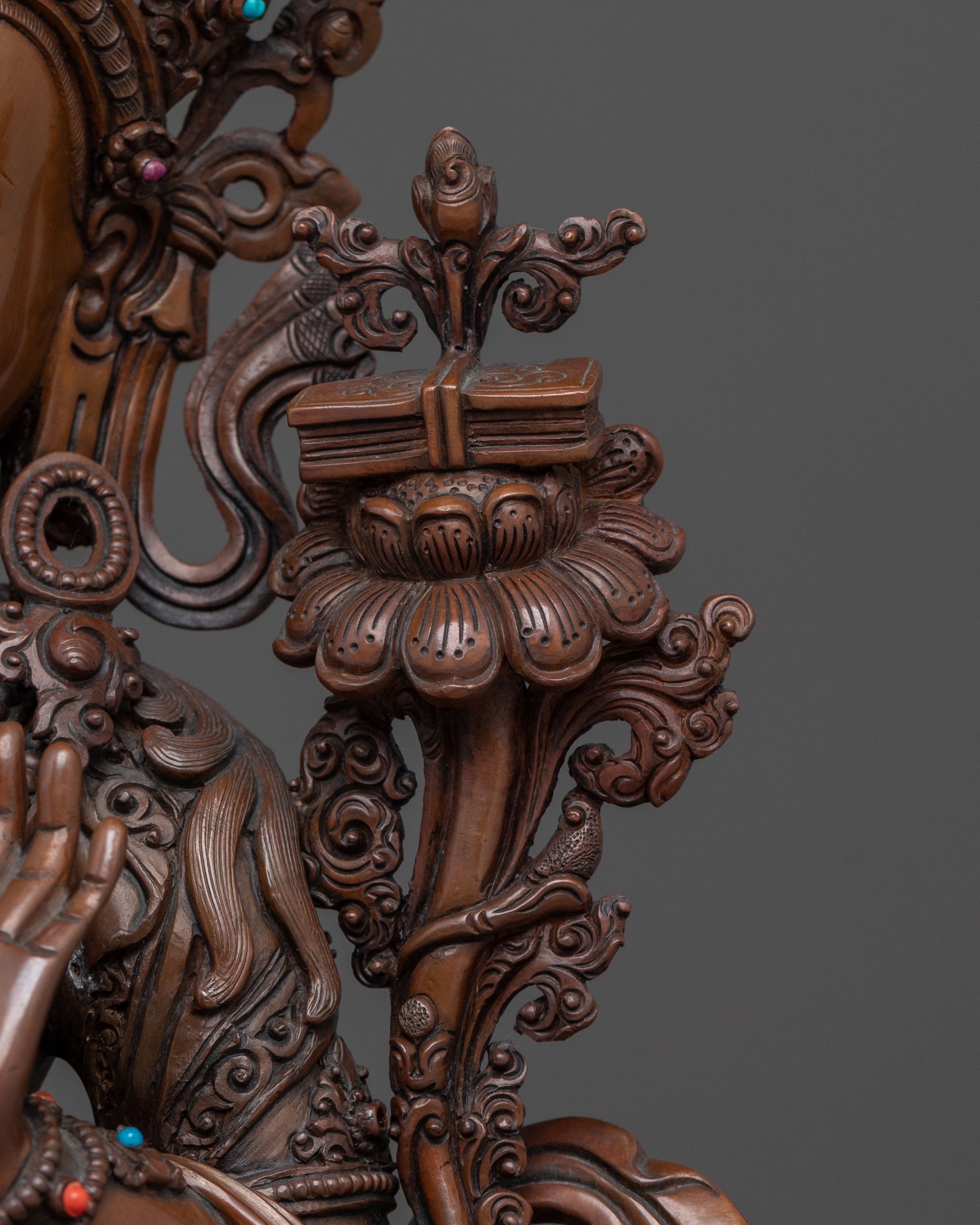 Manjushri Sculpture on Throne | Wisdom Deity with Flaming Sword