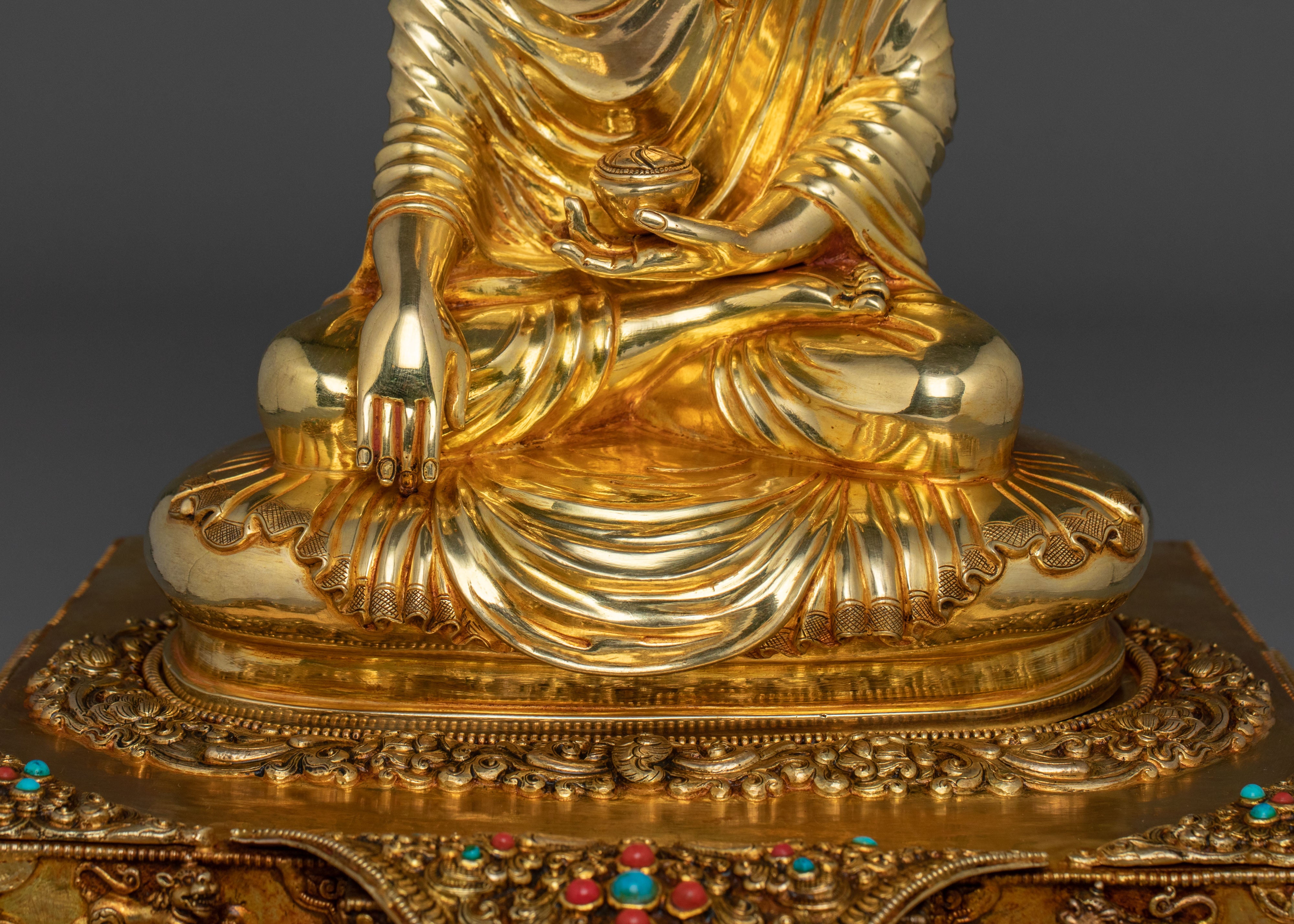 Shakyamuni Buddha On Throne | 24K Gold Glided