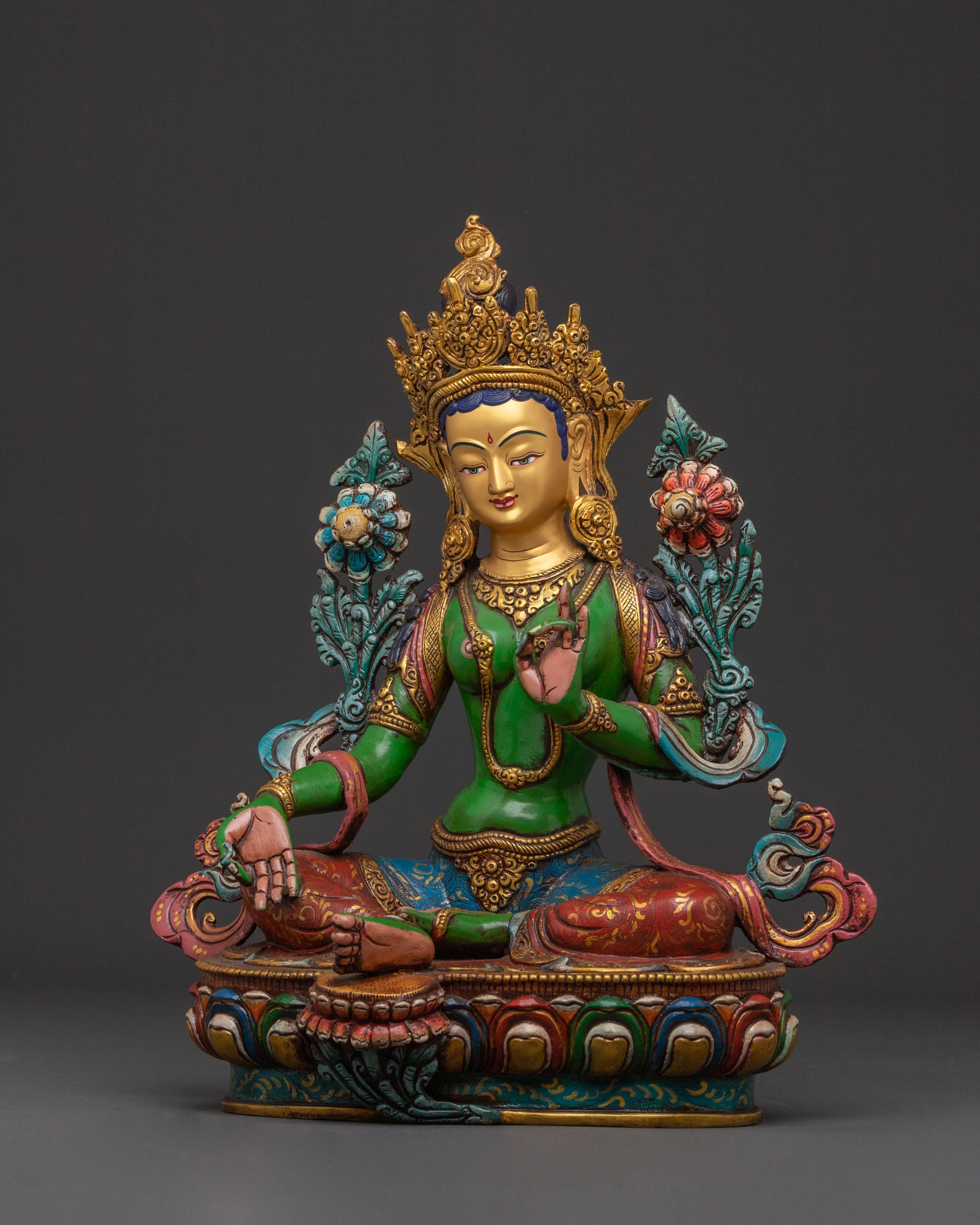 Handcrafted Green Tara Compassion Statue for Altar