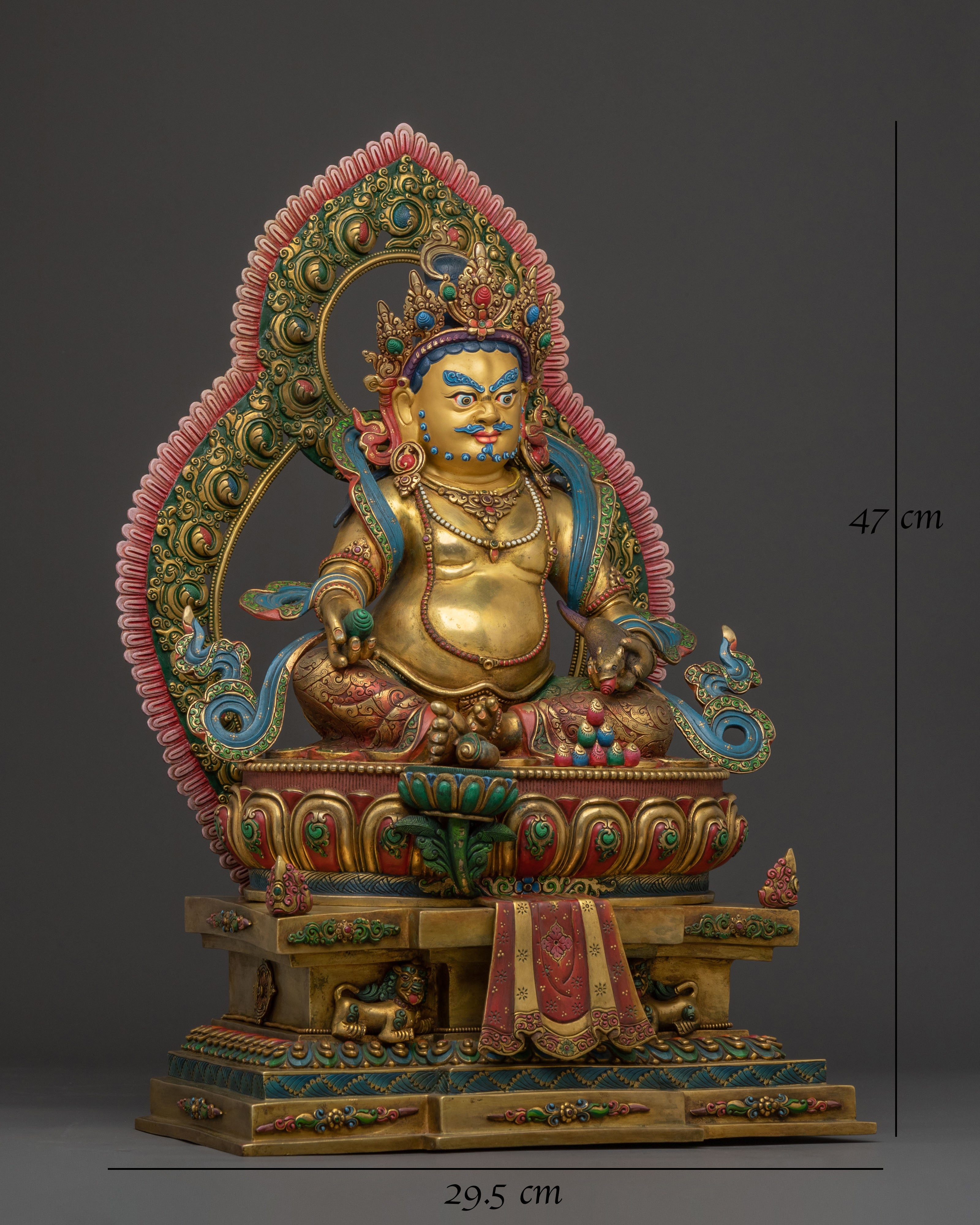 Divine Statue of Dzambhala on Throne: 24K Gold Gilded Masterpiece
