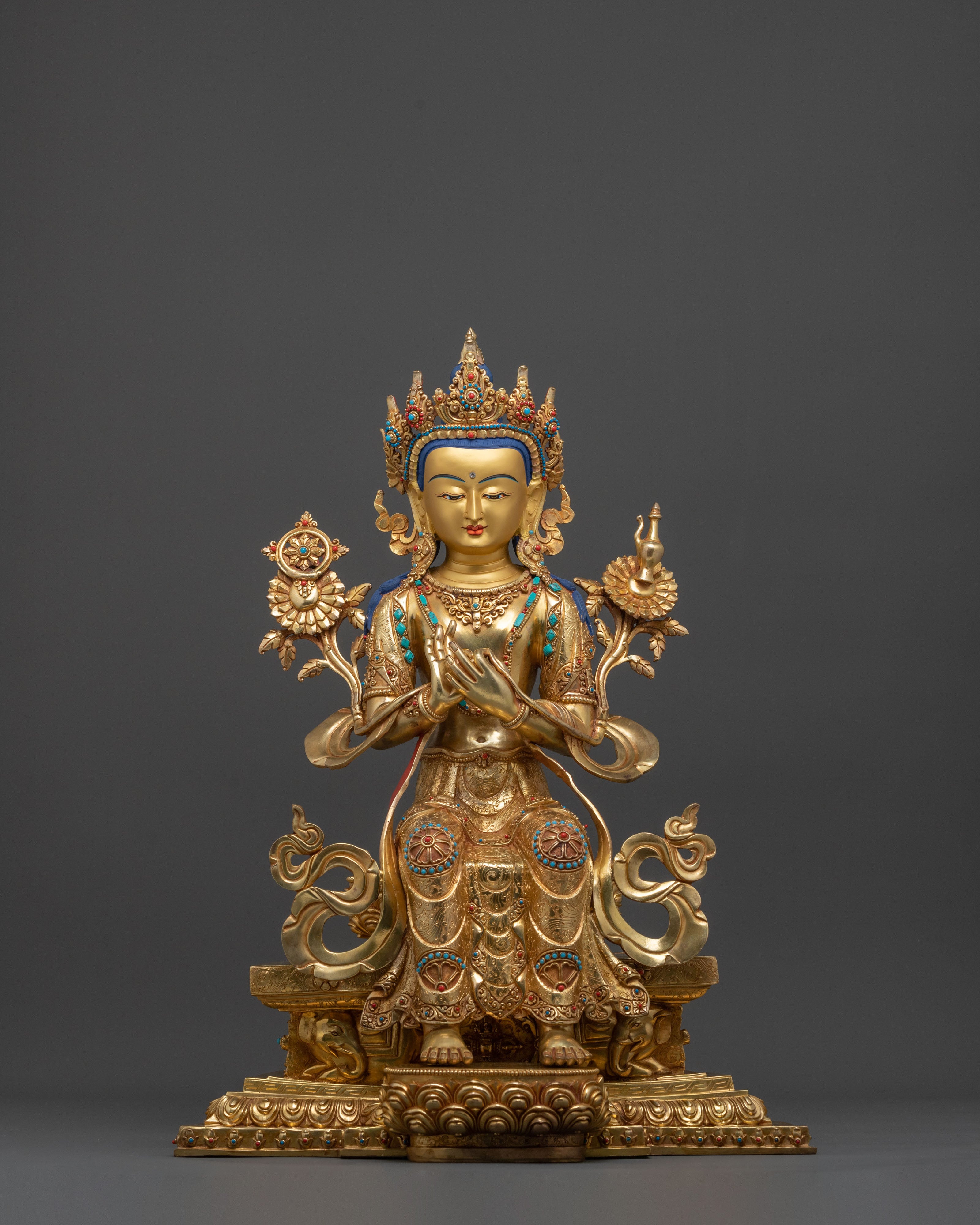 Maitreya Buddha Fire Gold Gilded Statue | Home Decor