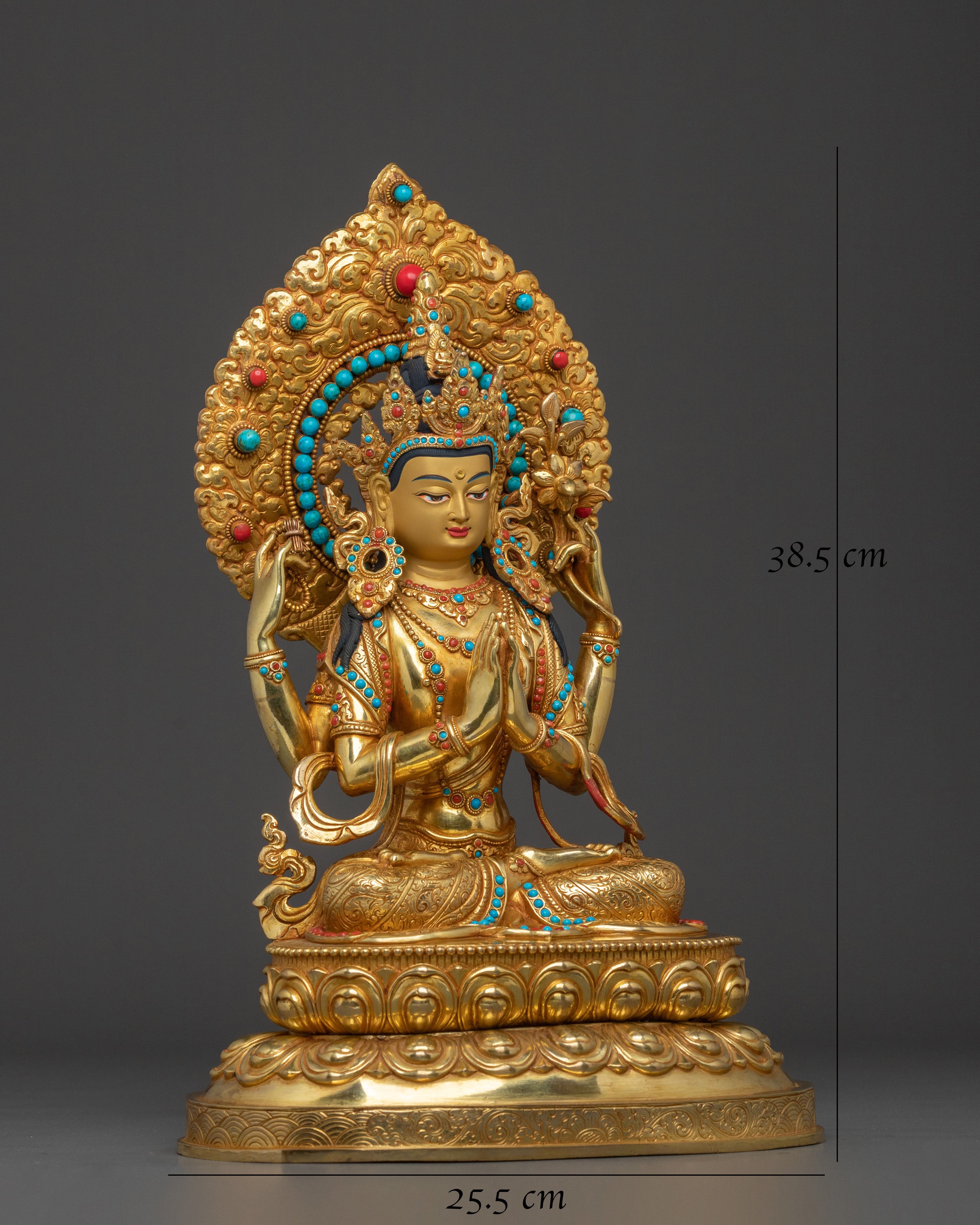 Chenrezig Sculpture | 24K Gold Gilded Bodhisattva