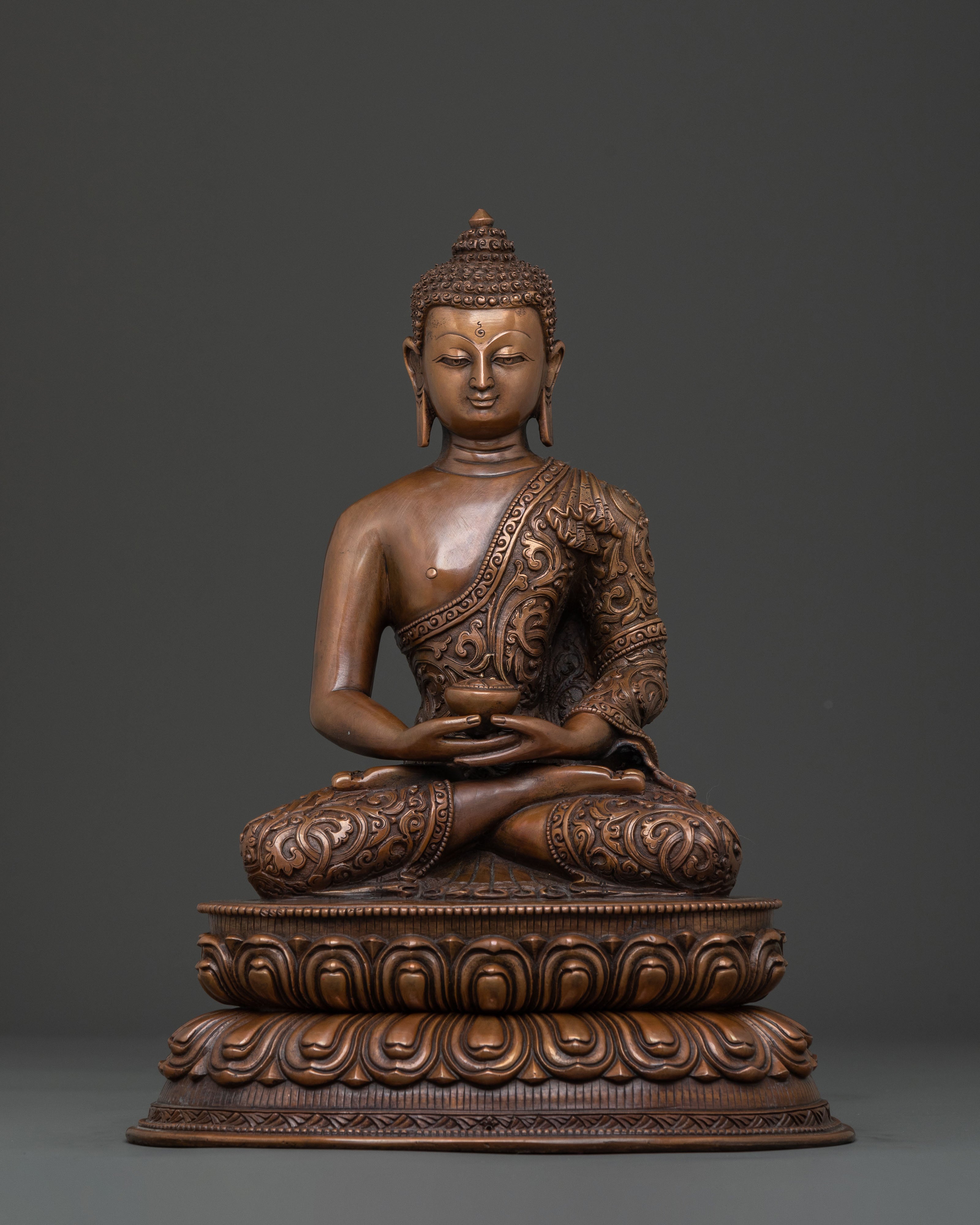 Amitabha Buddha Serene Compassion Statue in Oxidized Copper