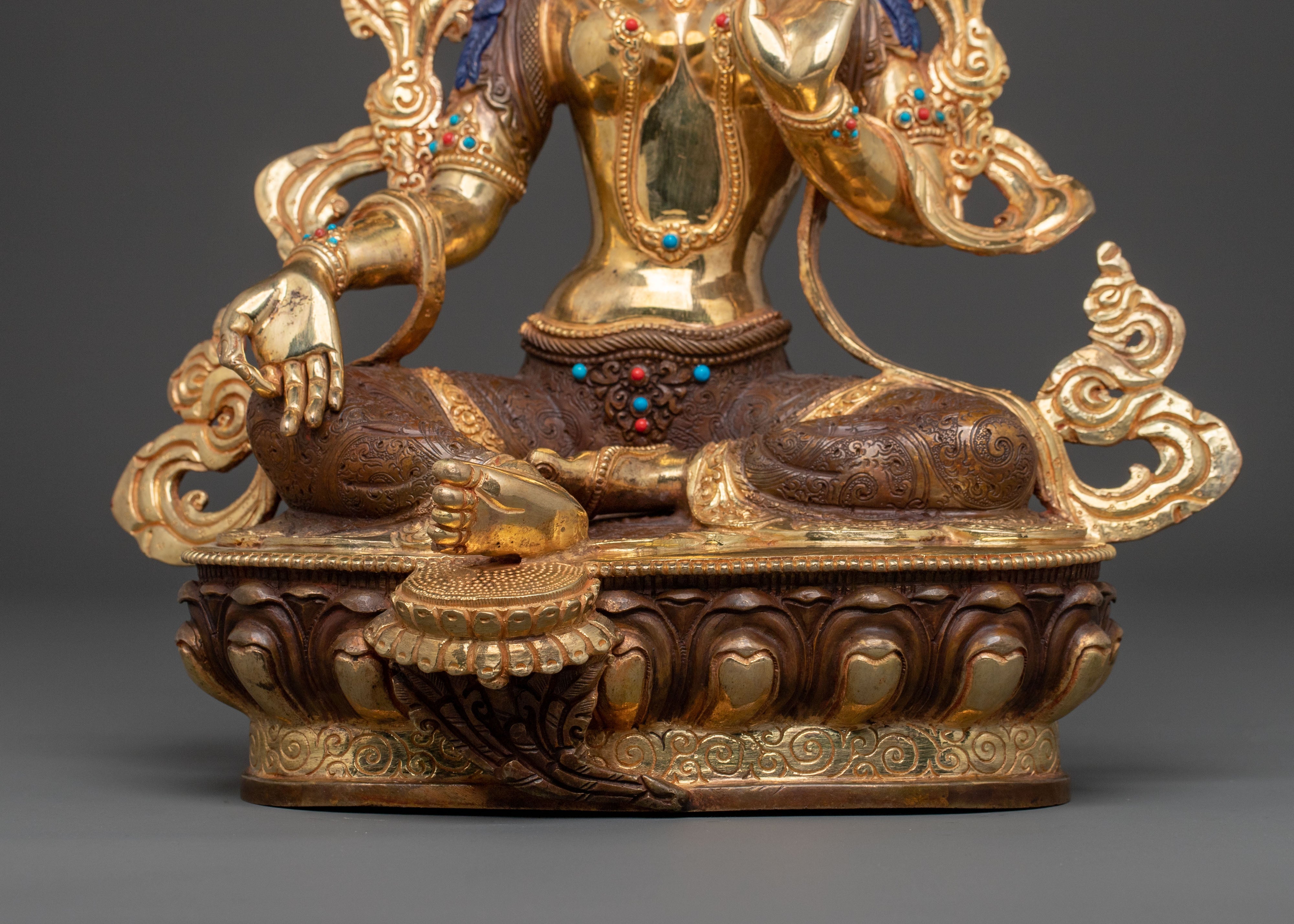 Luminous Green Tara Golden Statue: Antique Finish