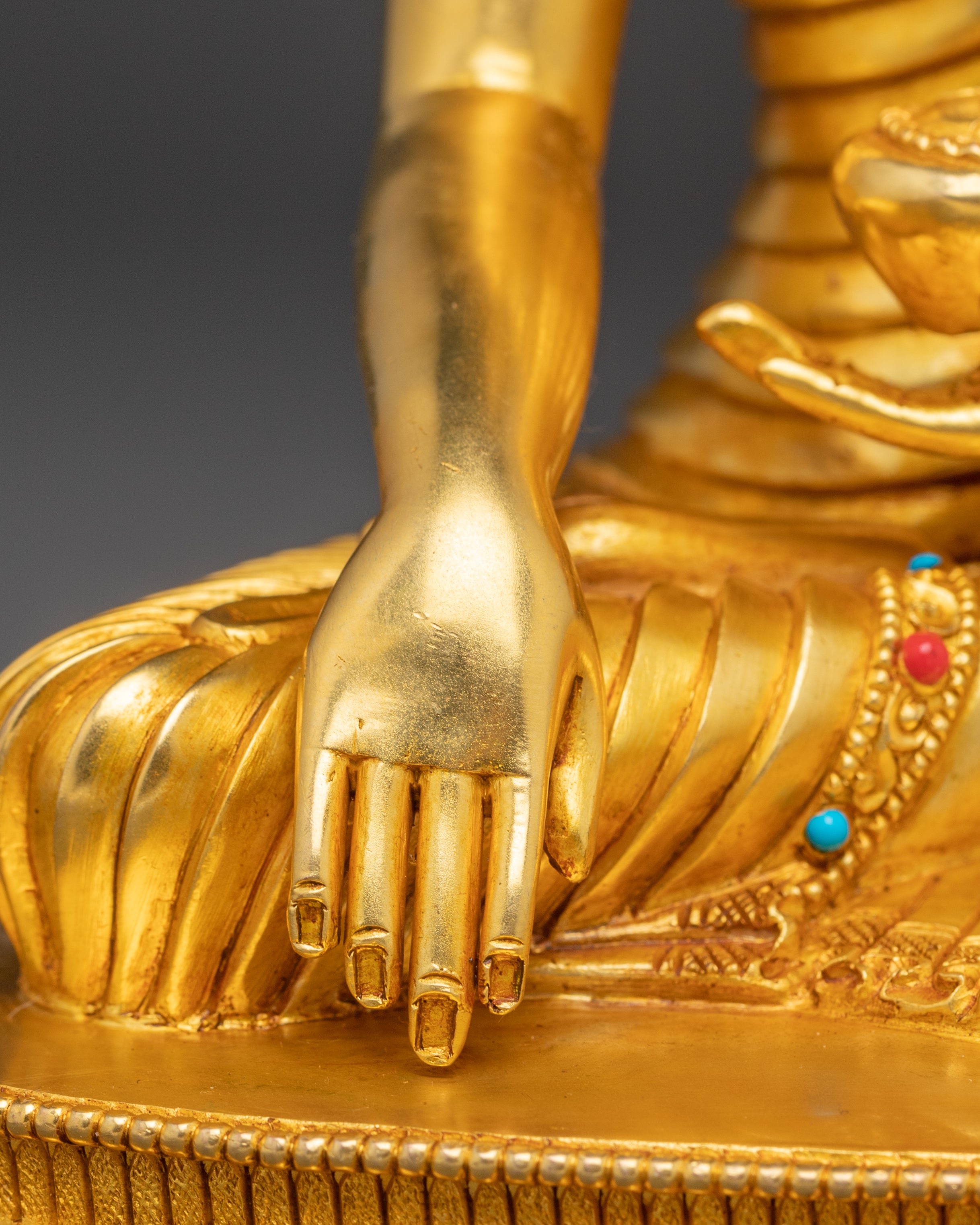 Himalayan Handmade Three Buddha Statue Set: 24K Gold Gilded