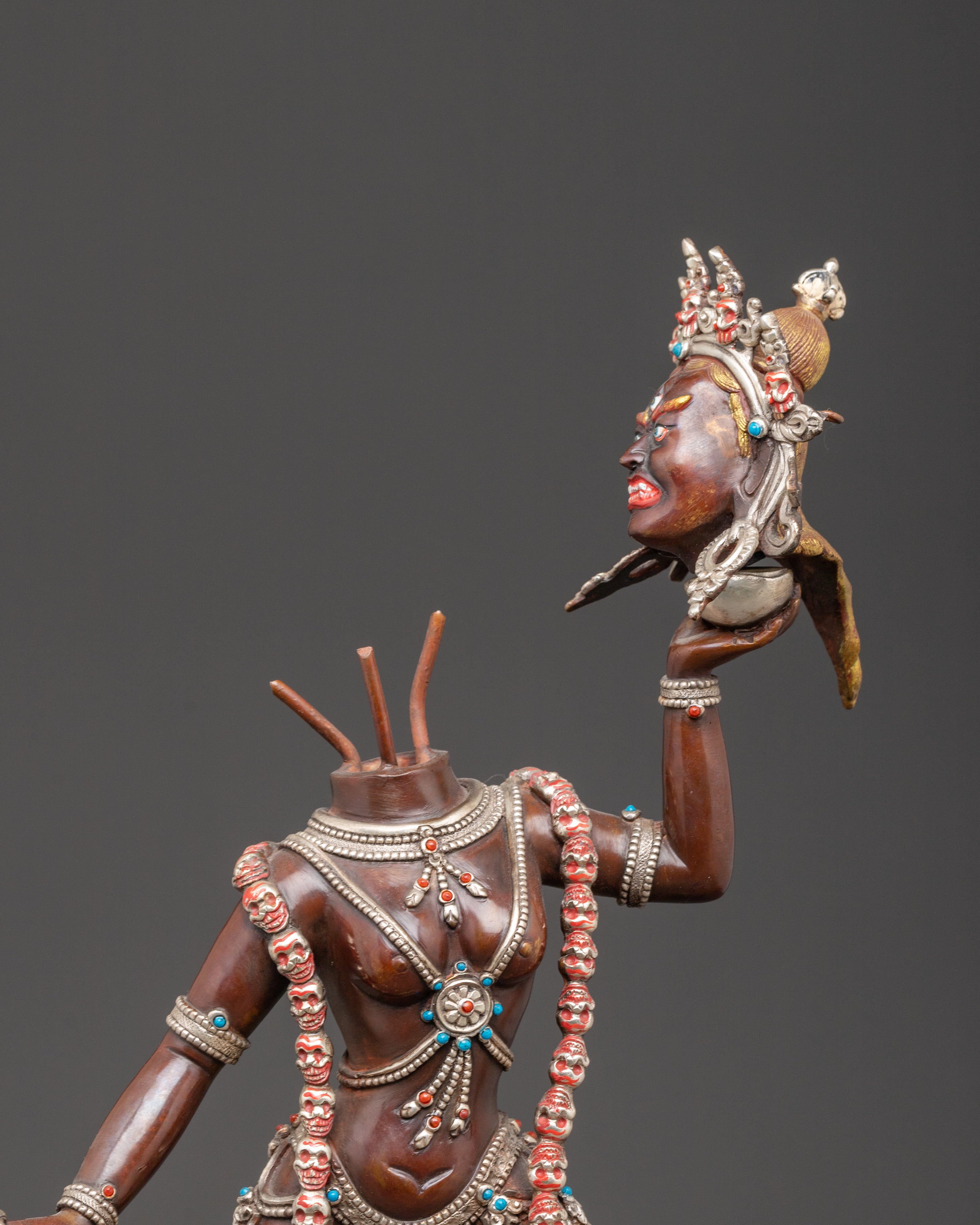 Statue of Vajrayogini Ucheyma: Himalayan Oxidized Copper Artwork