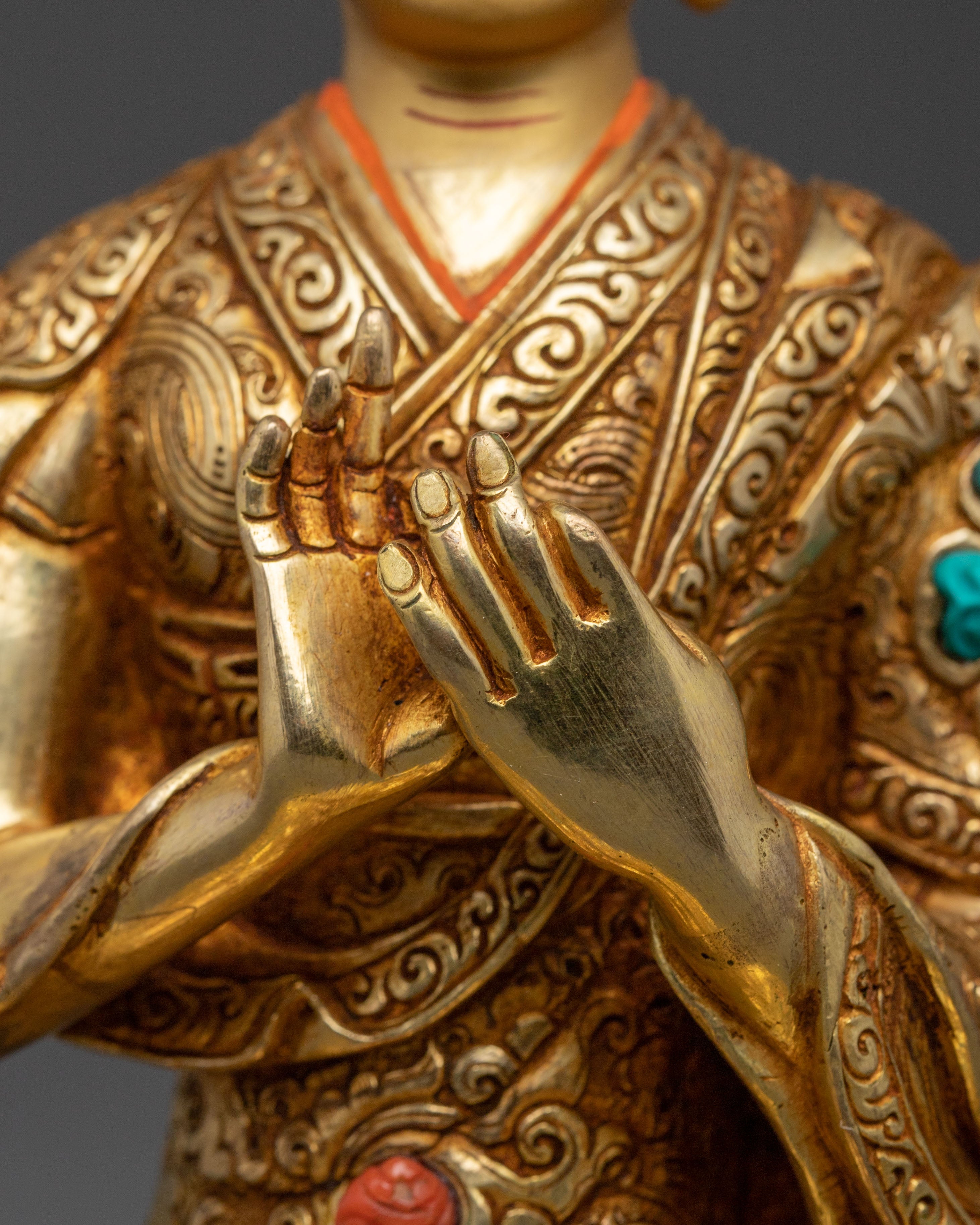 Tsongkhapa Set 24K Gold Gilded Copper Statue