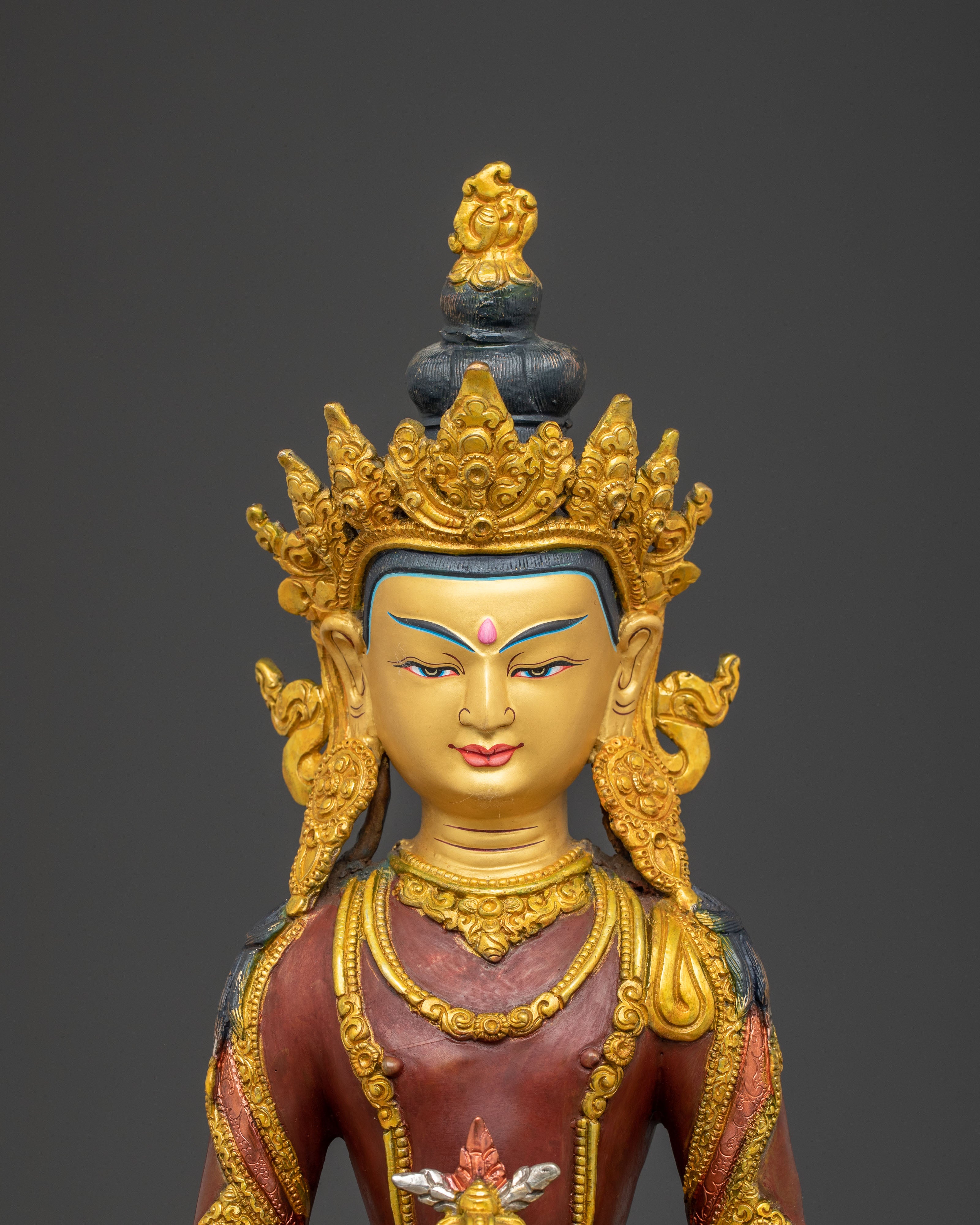 Amitayus Handcrafted Statue — Serene Gilded Copper