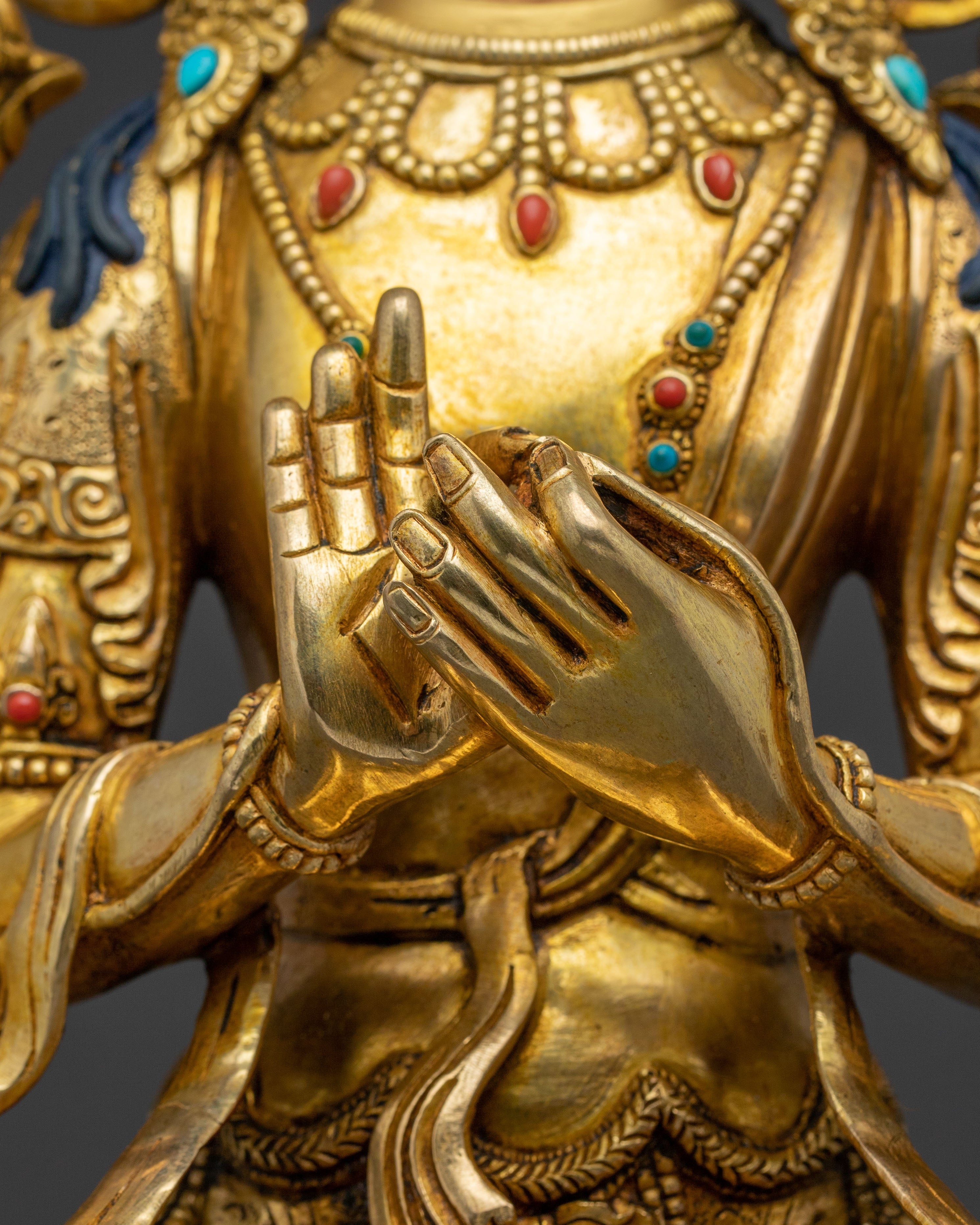 Maitreya Buddha Handcrafted Sacred Statue with 24K Gold Gilding