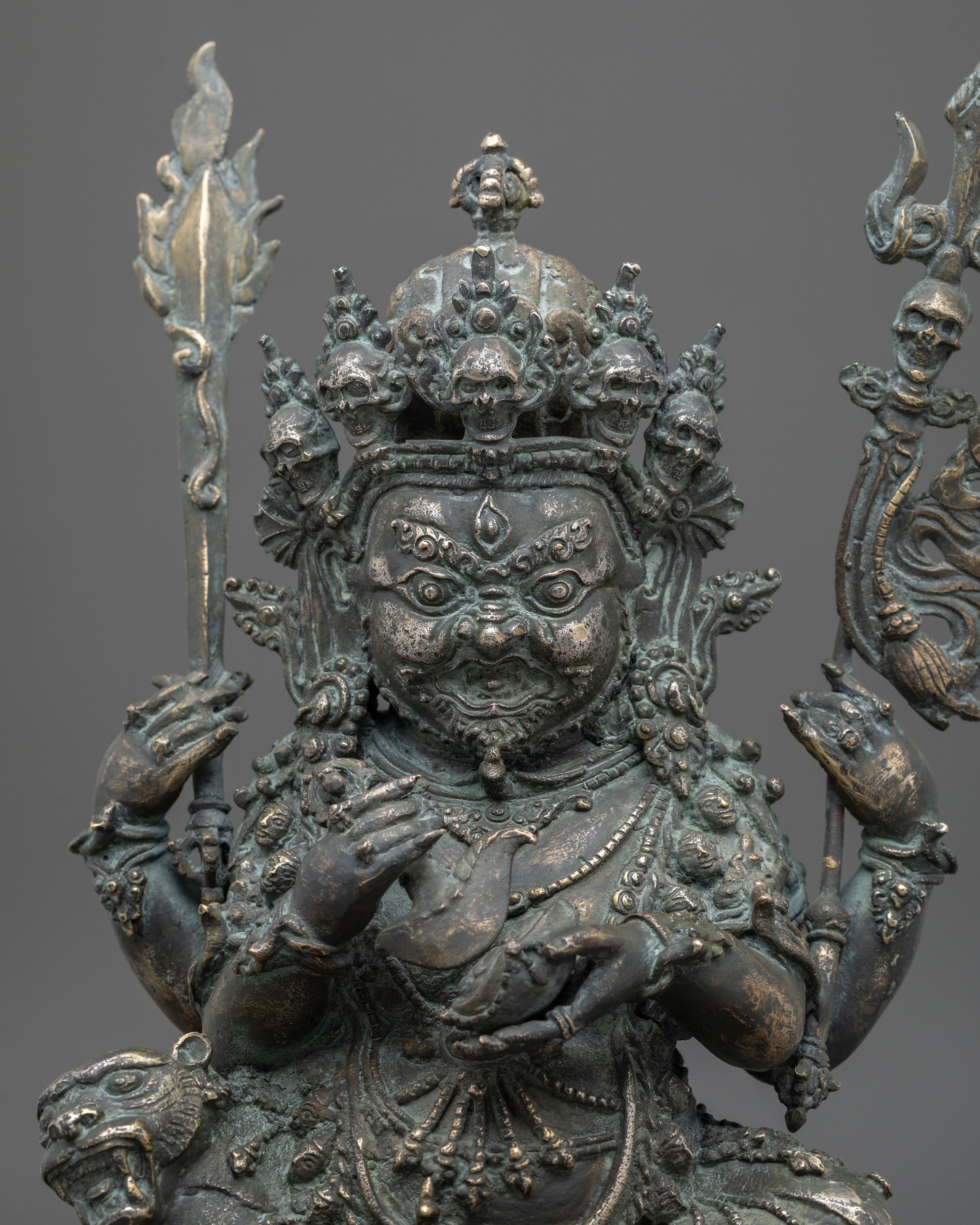 Chaturbhuja Mahakala Copper Statue | Buddhist Protector Sculpture