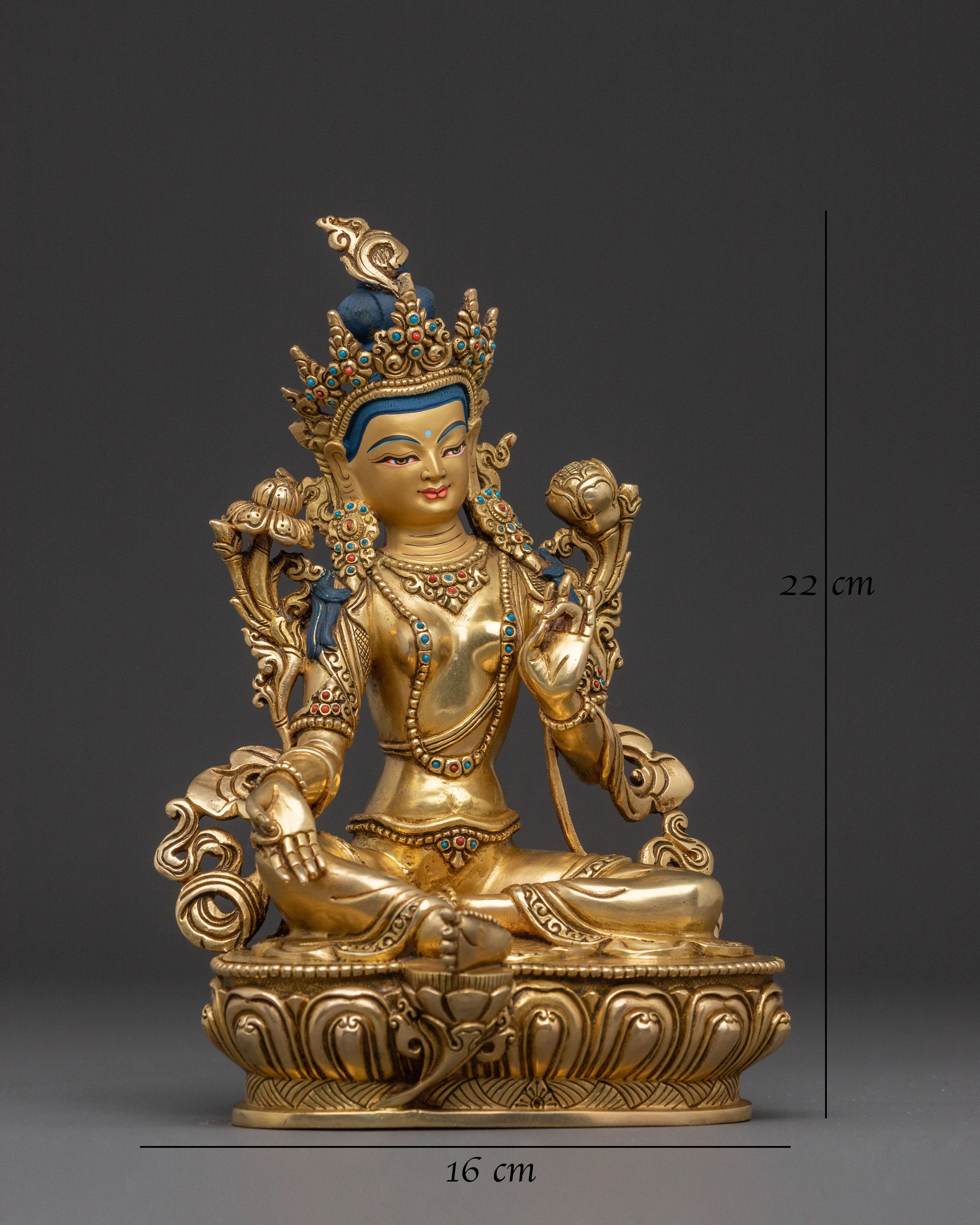 Serene Green Tara Sacred Statue – Gilded Copper Artwork