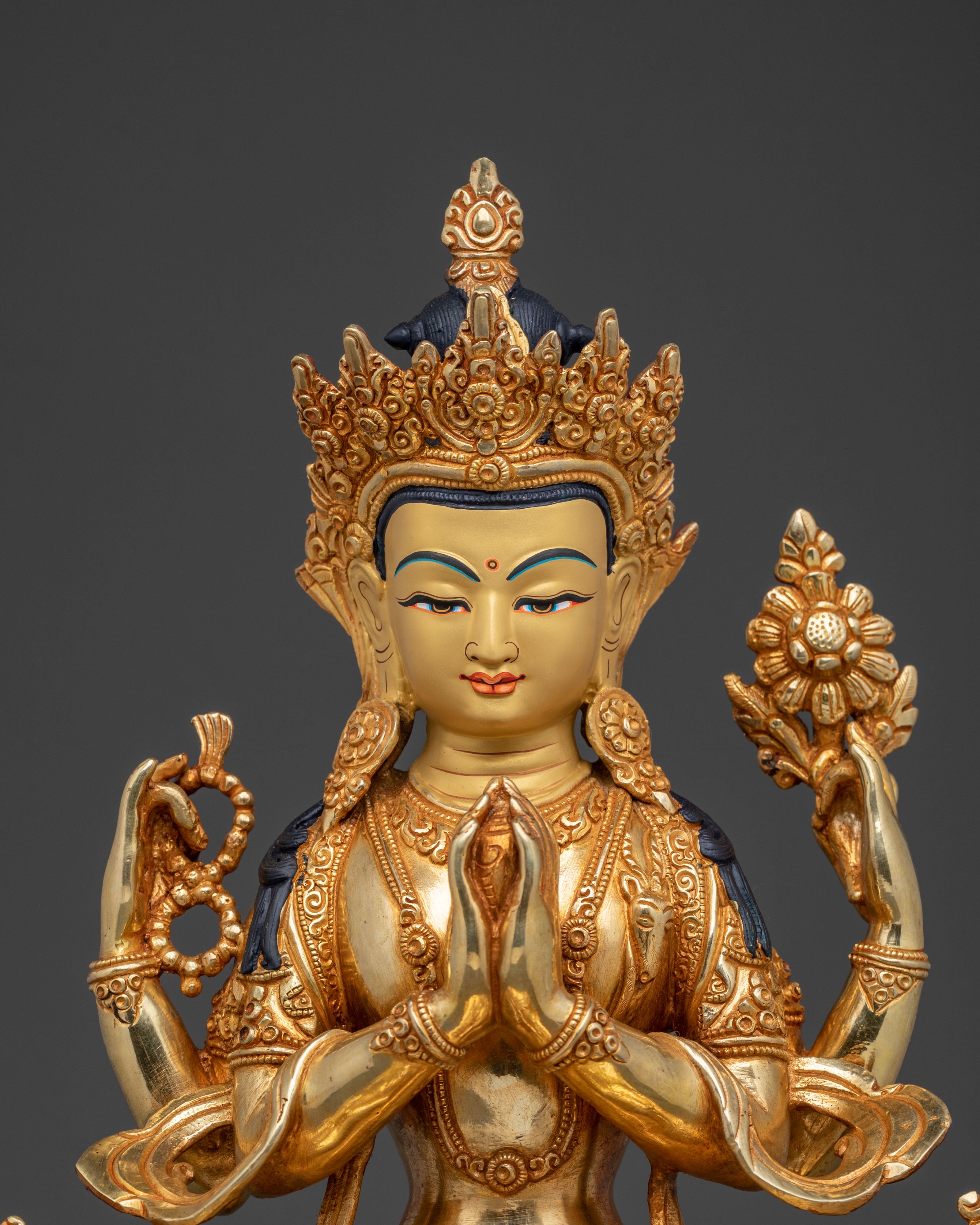 Four Armed Chenrezig Statue | 24K Gold Gilded Icon