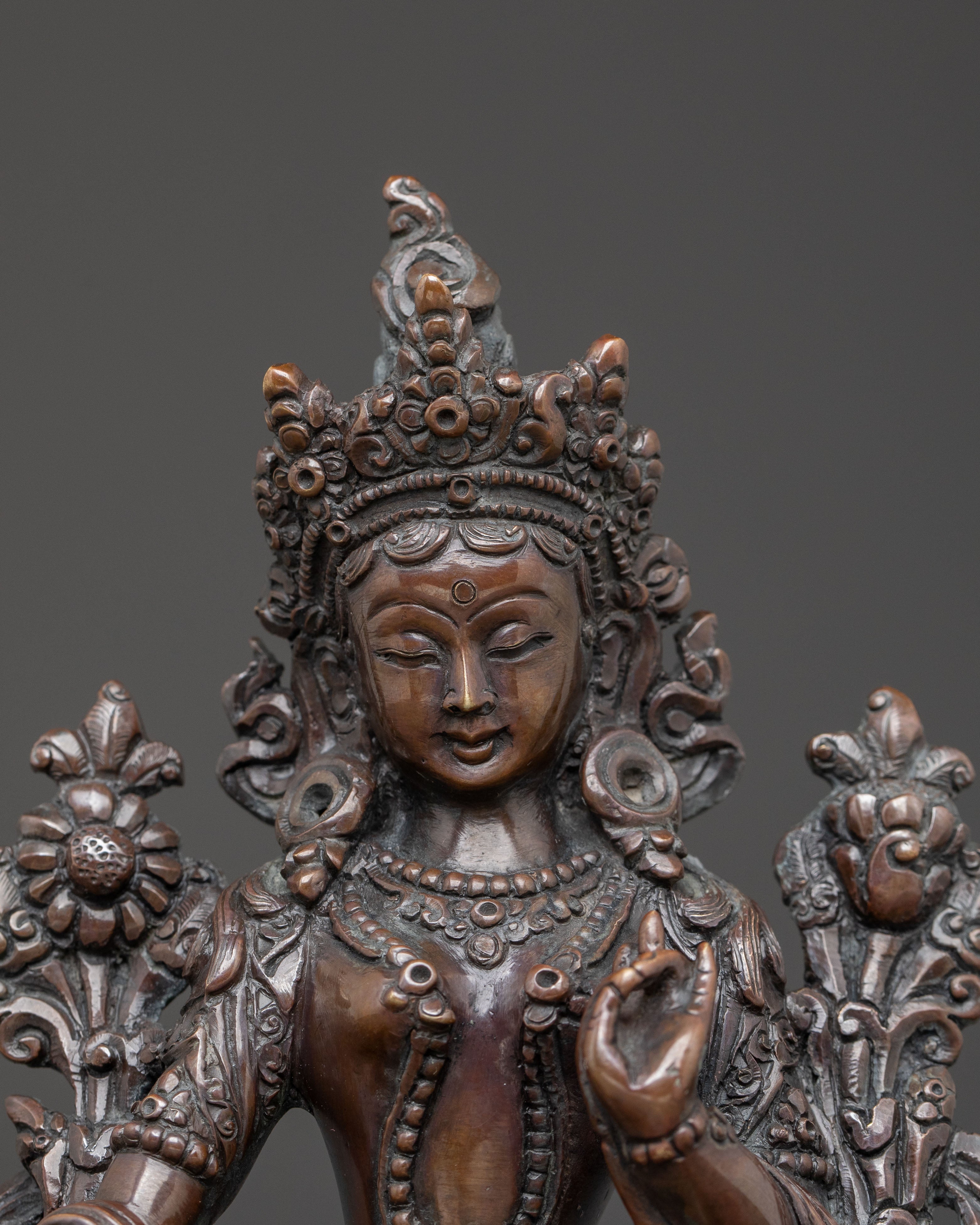 Mother Green Tara Blessing Statue - Oxidized Copper