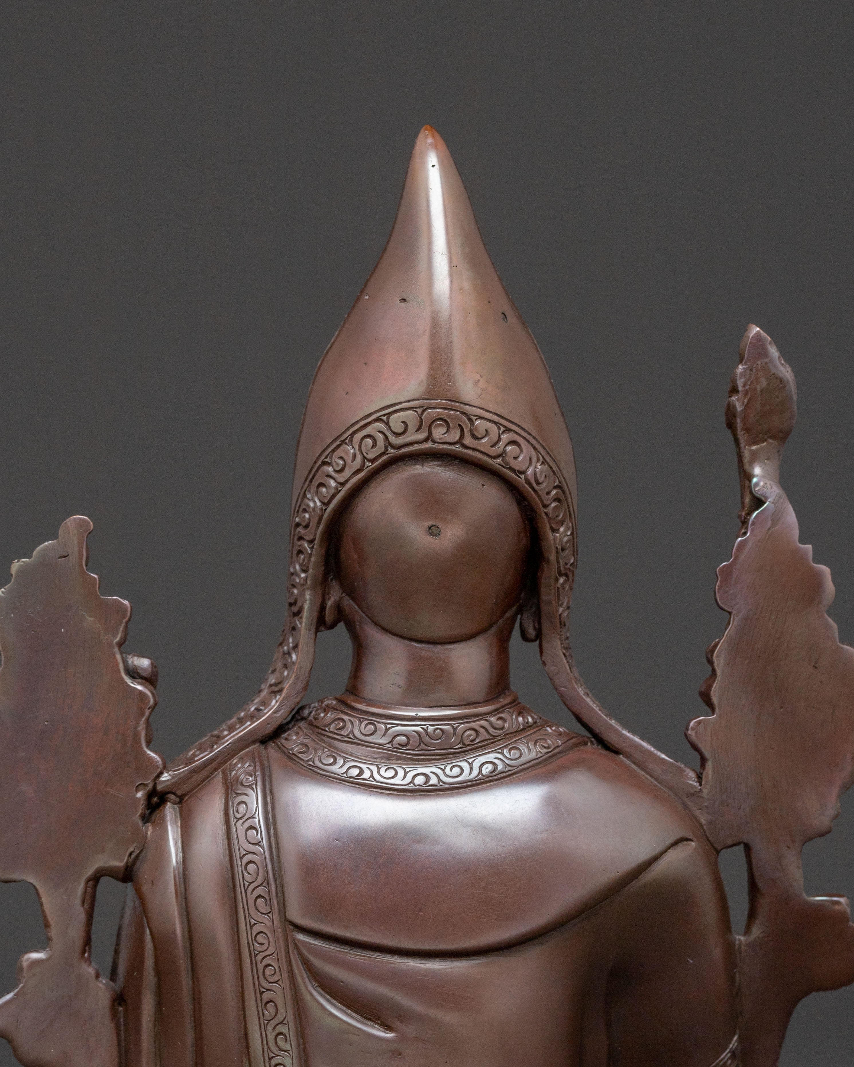 Tsongkhapa Copper Statue with Disciples: Oxidized Finish