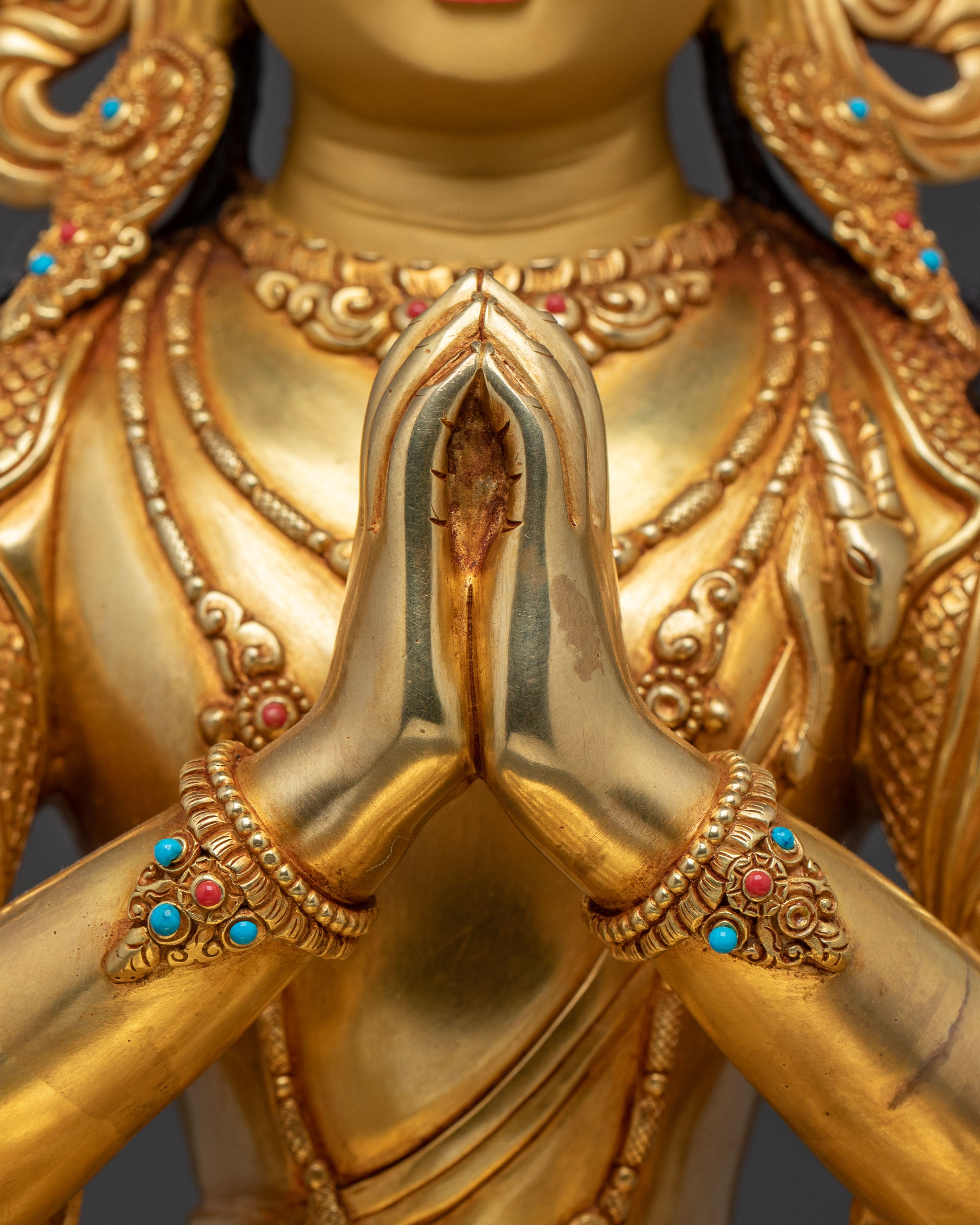 Chenrezig Handcrafted Golden Statue | Sacred Figure for Altar