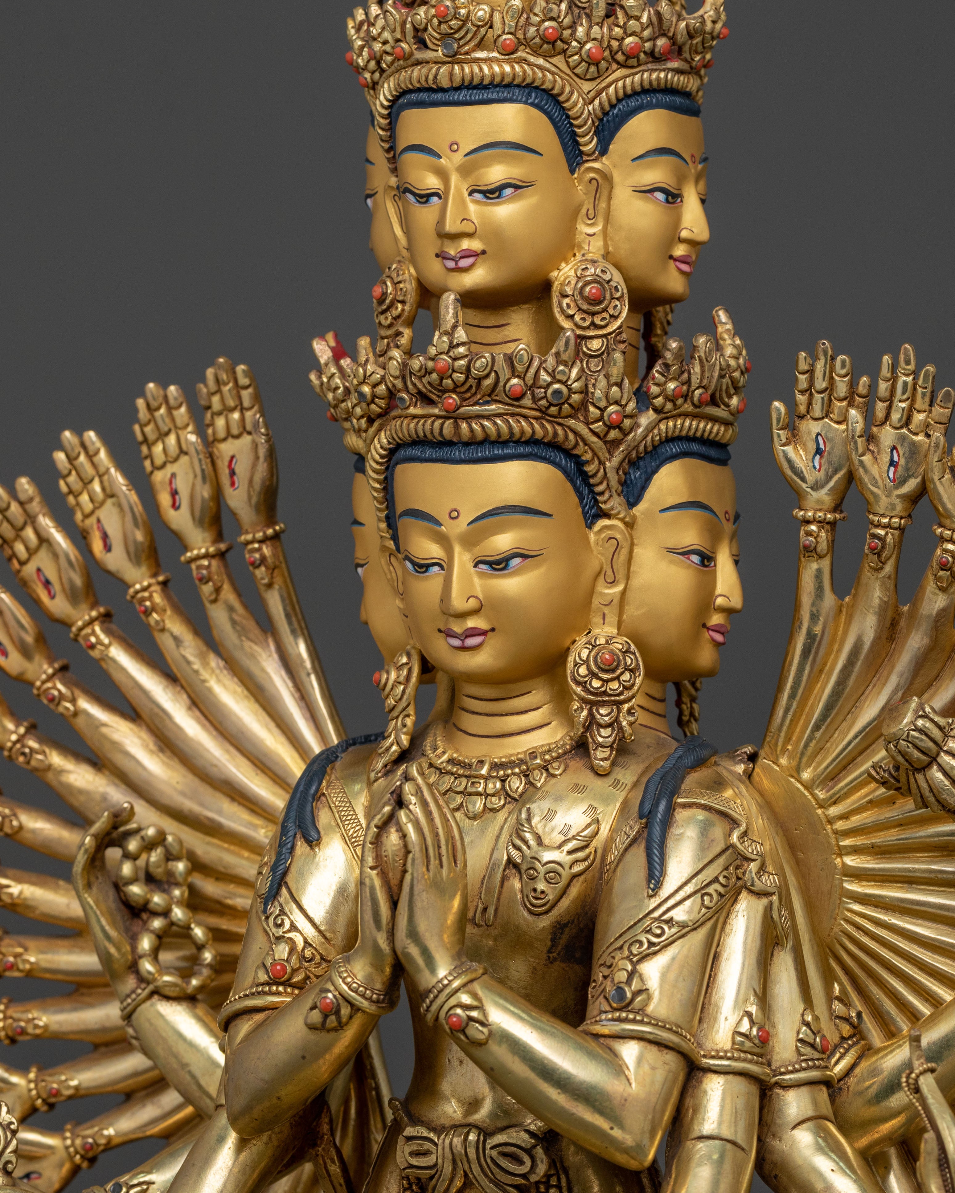Majestic 1000 Armed Chenrezig Statue in 24K Gold Gilded Copper