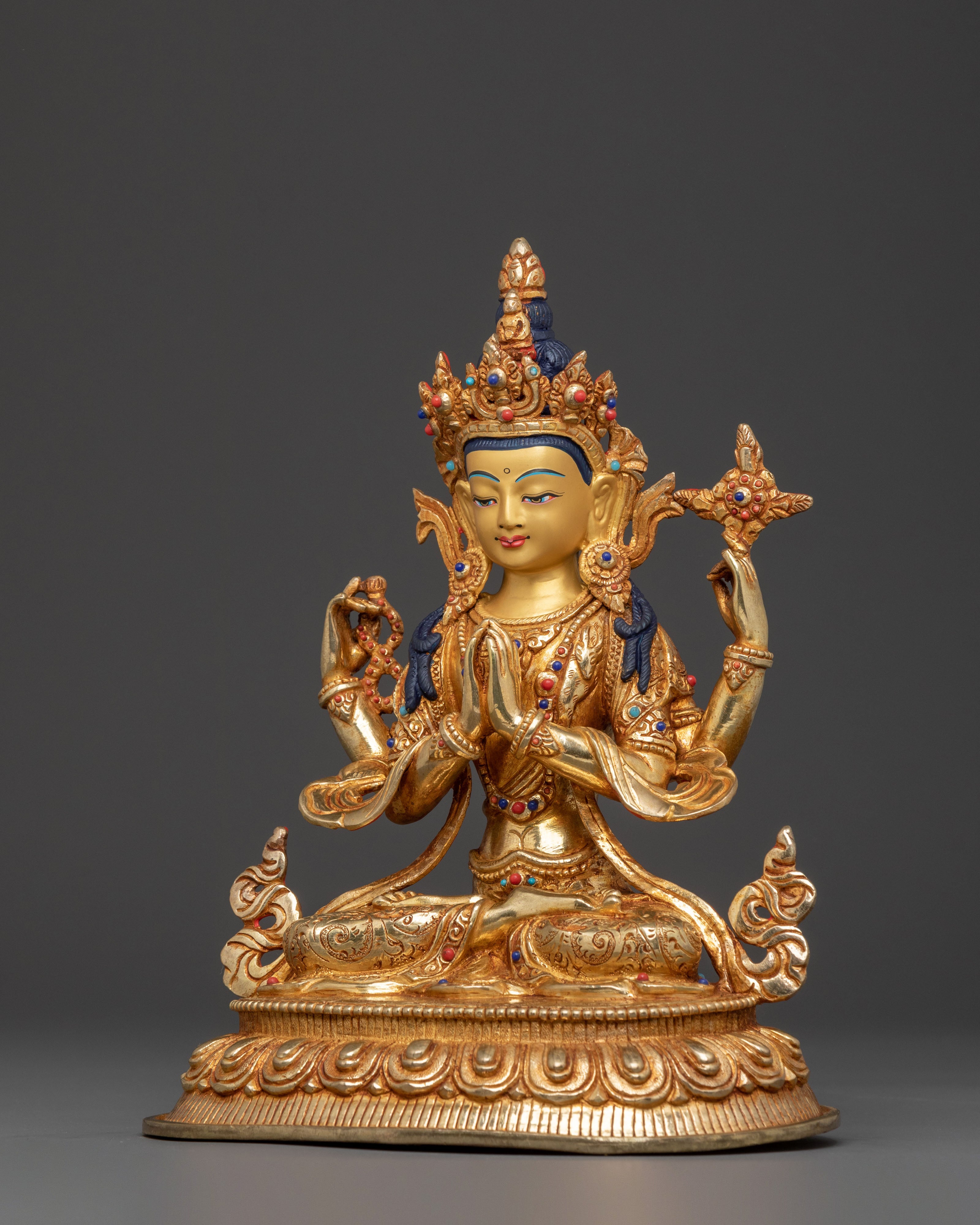 Chenrezig Mercy Statue: 24K Gold Gilded Copper