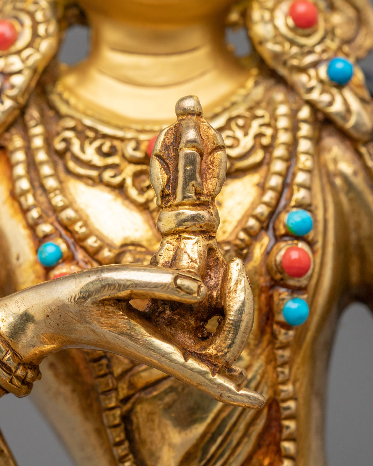 Vajrasattva Sculpture | Gemstones Adorned Copper Statue