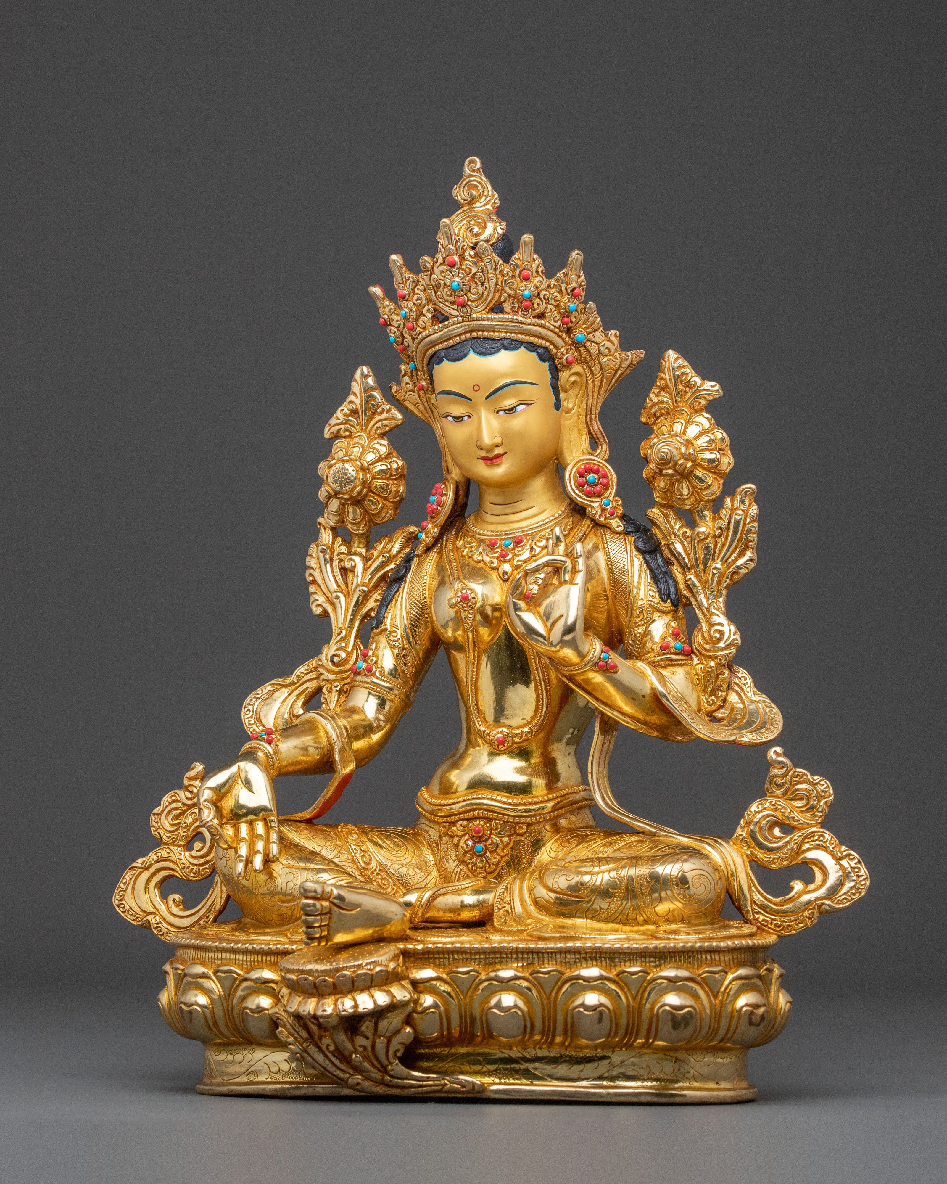 Golden Green Tara Statue for Protection | Altar Decor