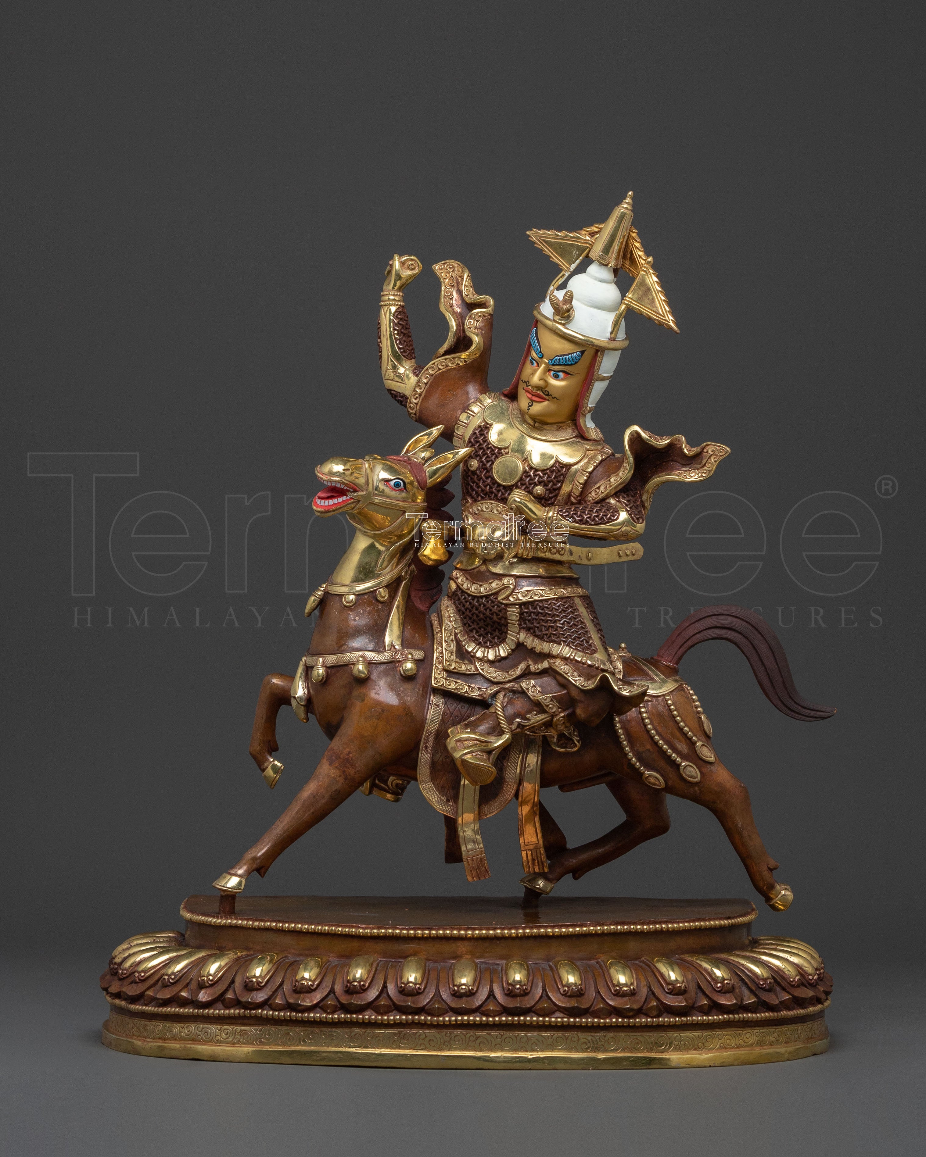 Buddhist Protector: King Gesar Oxidized Copper Statue