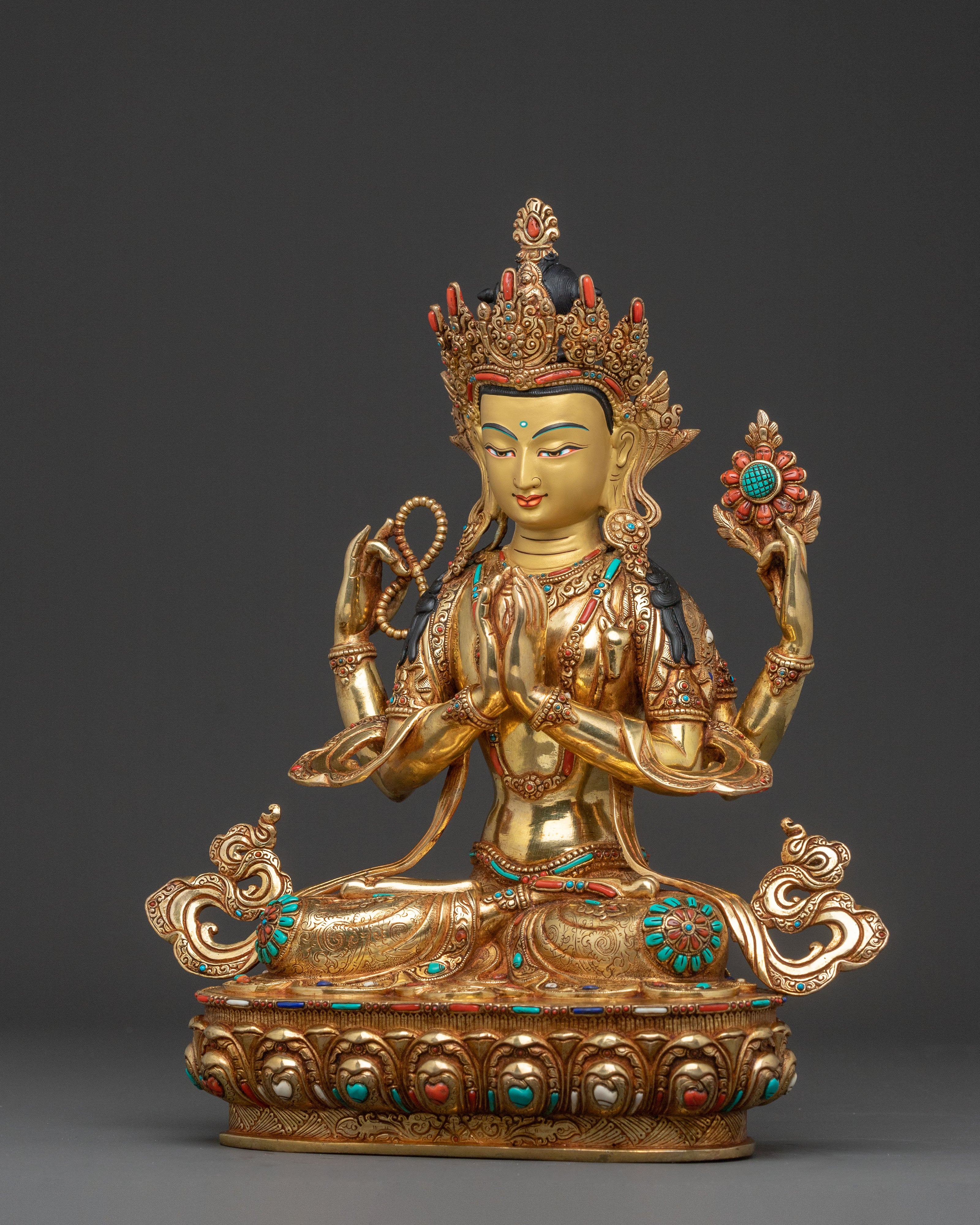 Chenrezig Altar Statue - 24K Gold Gilded
