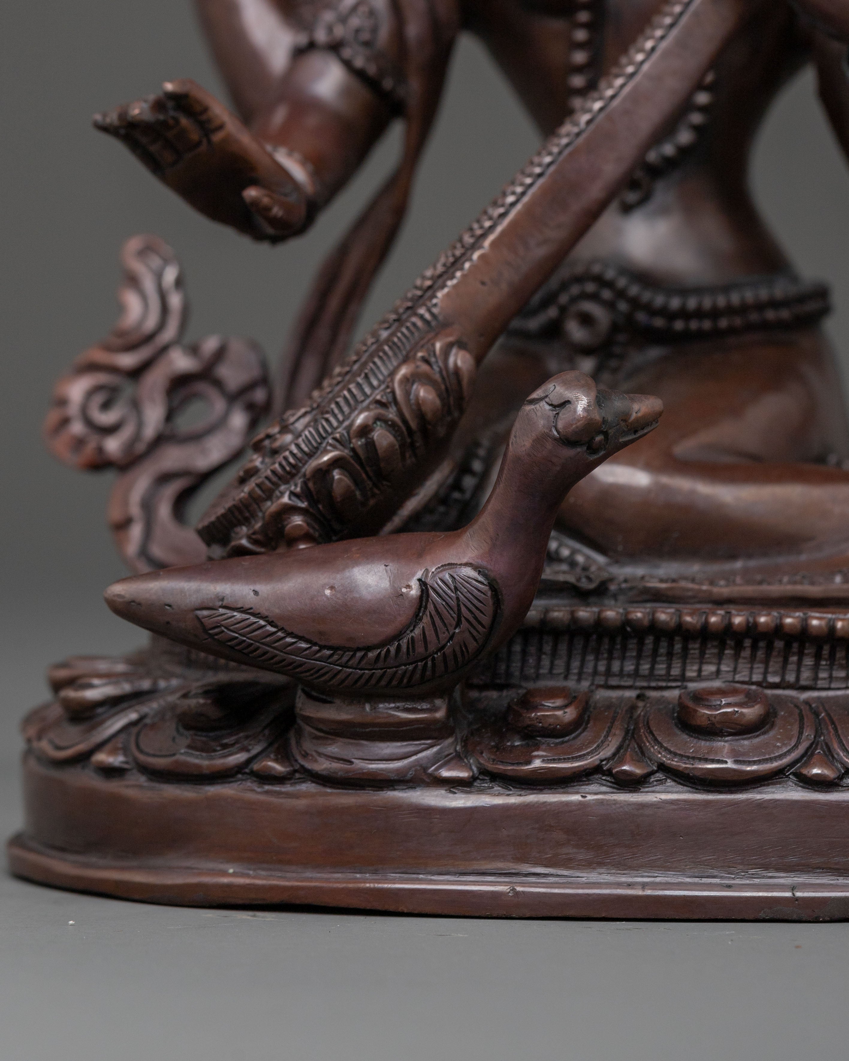 Saraswati Devi Spiritual Statue in Oxidized Copper