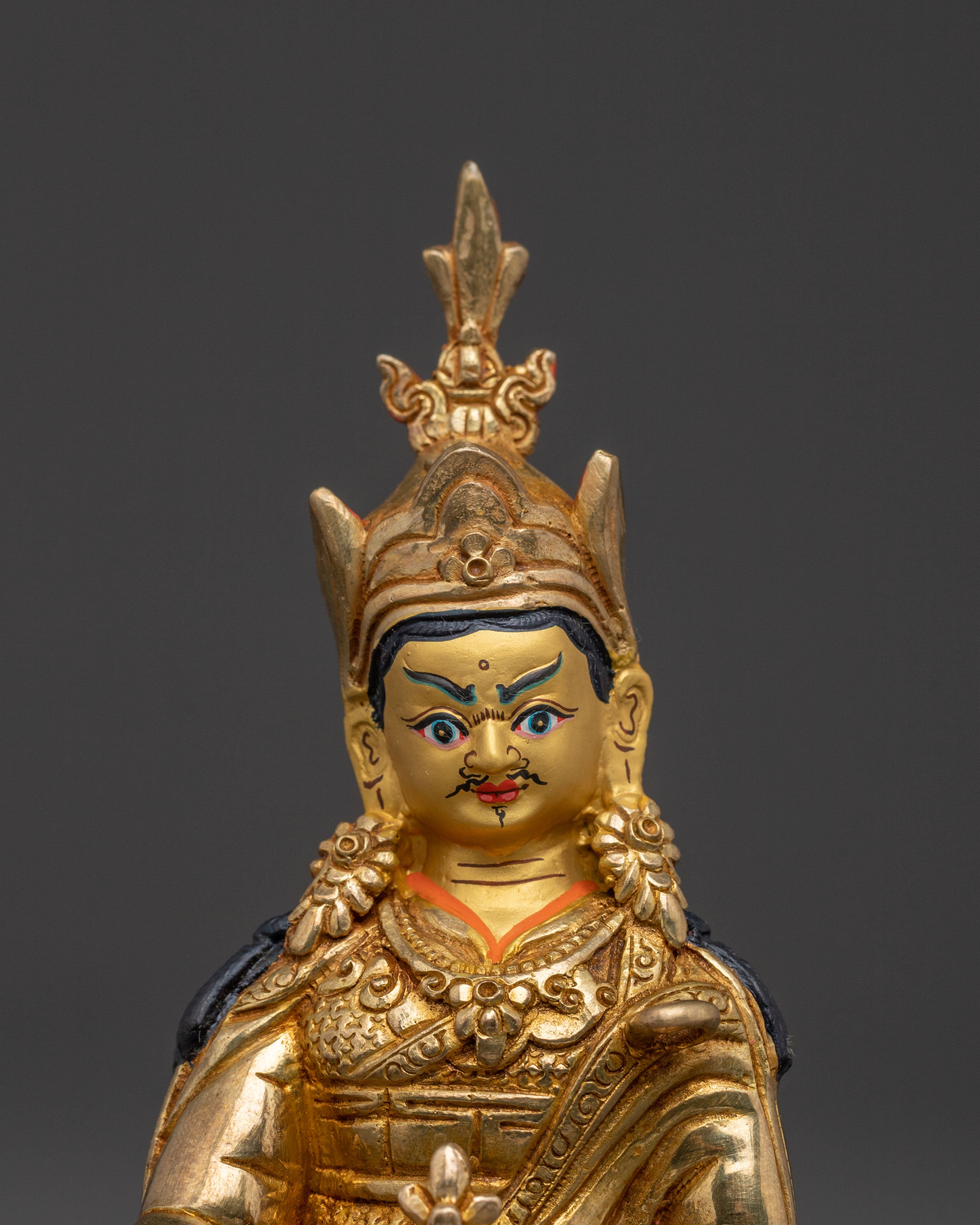 Divine Guru Rinpoche Sculpture – Hand-Gilded Copper Art